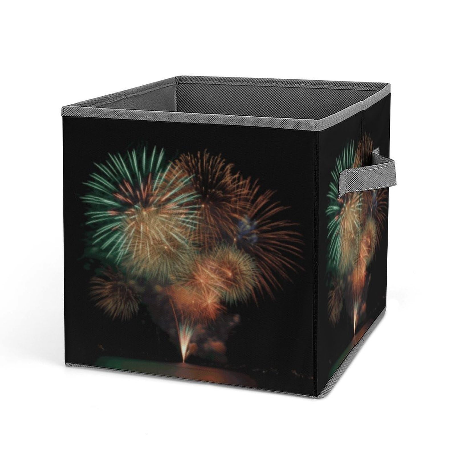 MUSM Fireworks Foldable Storage Box Collapsible Fabric Organizer Large Capacity Folding Storage Bins with Handles for Home Bedroom Closet 10.6 X 10.6 X 10.6 Inches