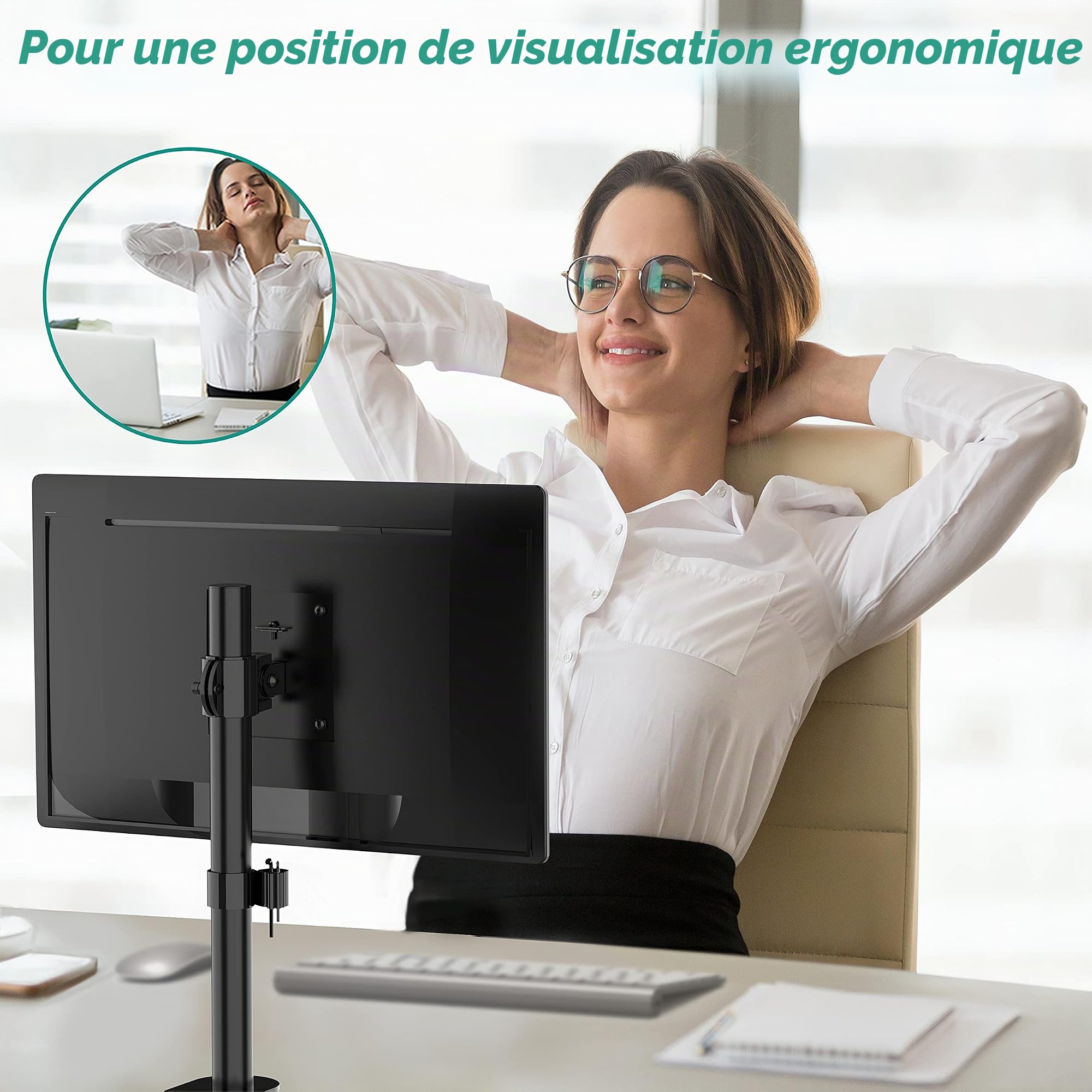 WALI Support Ecran PC Bras Simple pour Moniteurs jusqu'à 27 Pouces, Bras Ecran PC Entièrement Réglable, Support de Moniteur Poids Max 10KG (M001S), VESA 100 x 100 mm