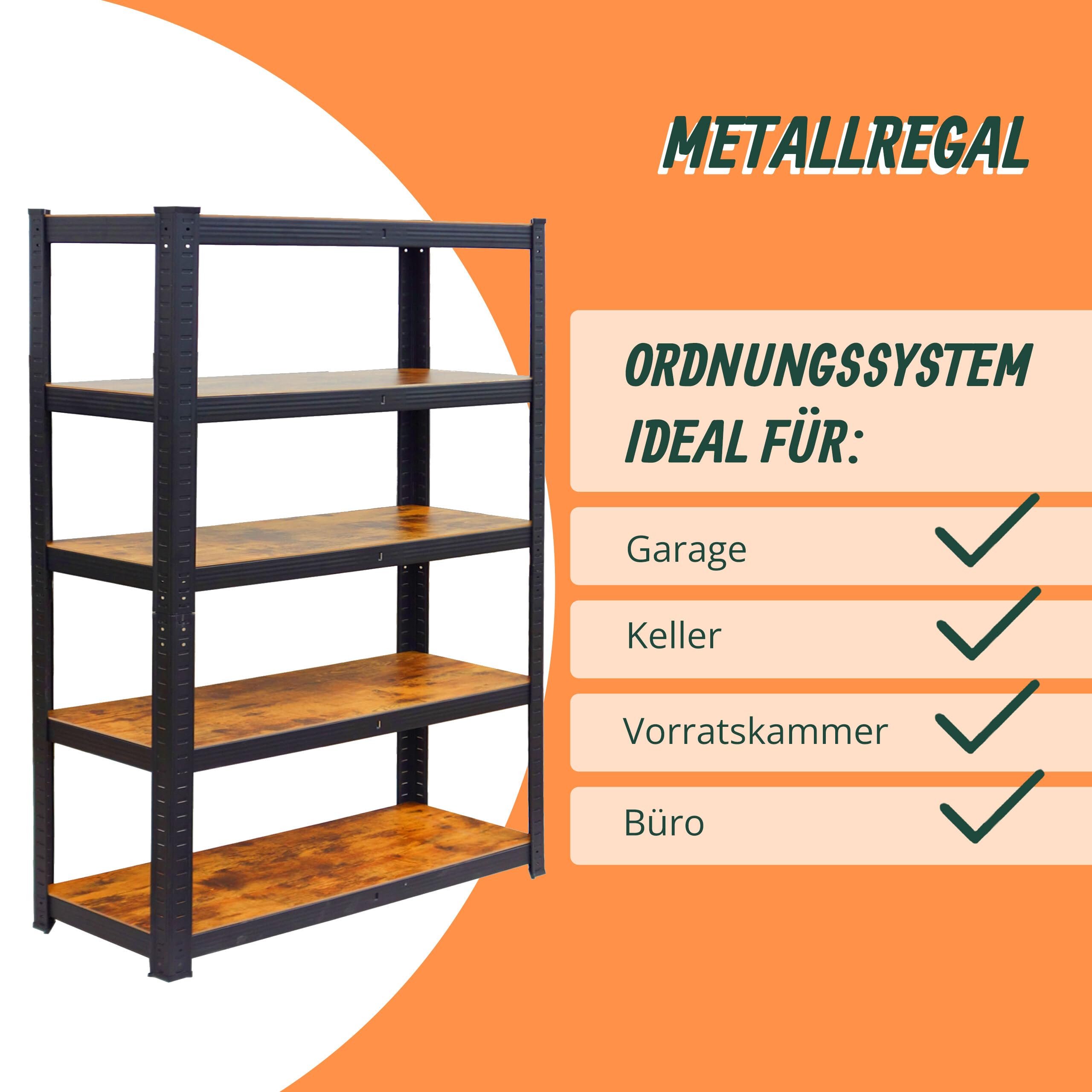 Relaxdays Schwerlastregal, 500 kg, HBT: 200 x 100 x 40 cm, 5 Ebenen, Holzoptik, Lagerregal, Stahl & MDF, schwarz/braun
