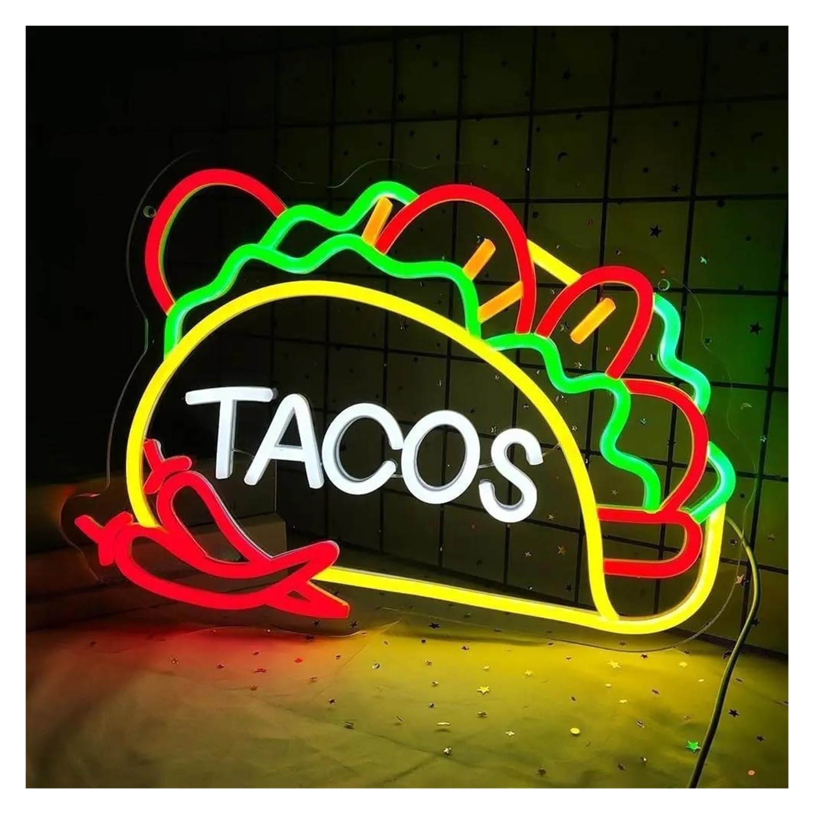 LEMST Sign Lamp Capsicum Neon Signs USB Powered Tacos Neon Lights Suitable for Man Cave Pub Store Birthday Party Decor Glow Sign 28cmx39cm
