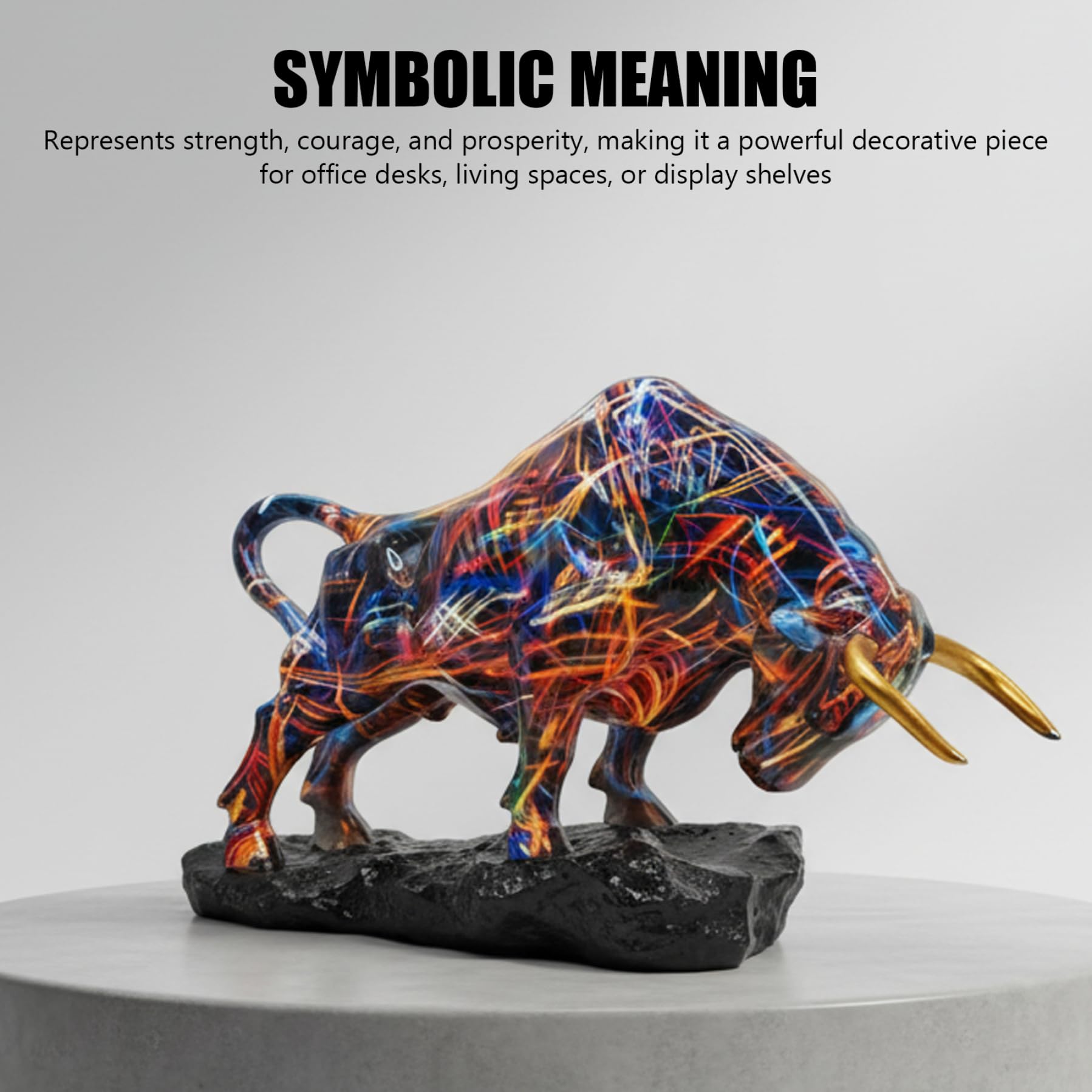 Latemeia Statue de Taureau, Figurine de Taureau Bleu Rouge doré Vibrant pour la décoration Bureau à Domicile, Sculpture Animale Moderne en résine pour étagère Salon, utilisée à la Maison - 3
