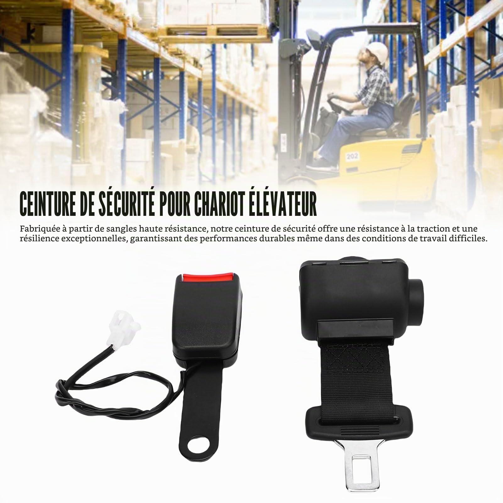 VBESTLIFE Ceinture de sécurité Universal Forklift, 2 Points Pointus S'adaptent à la Tondeuse de Tracteur Buggy Rétractable 43.3 Pouces
