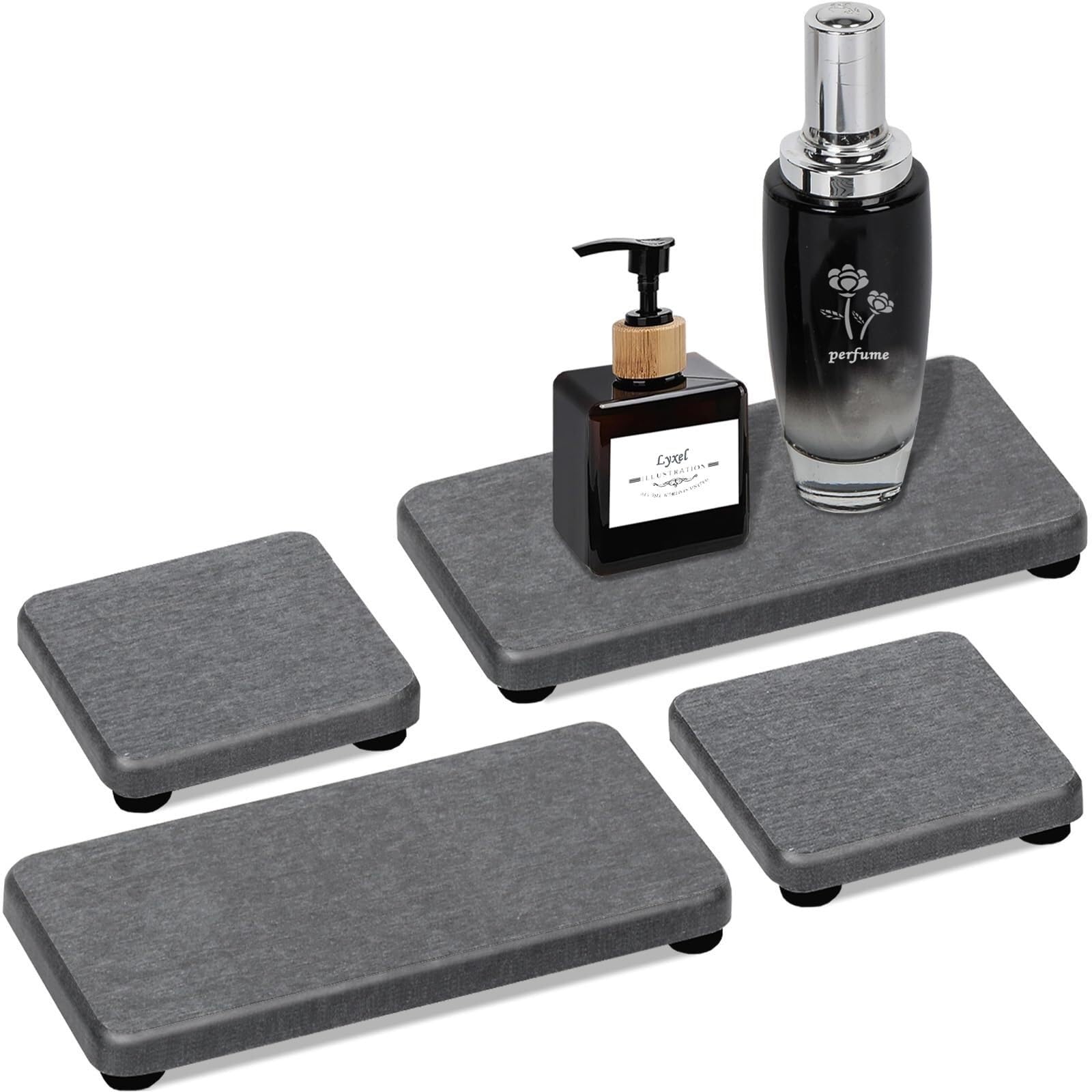 Ymnilian Dark Gray Water Absorbent Stone,Stone Drying Mat 4Pcs Fast Drying Diatomite Stone Soap Tray For Kitchen And Bathroom, Vanity Tray, Water Absorbing Coaster(Dark Gray)