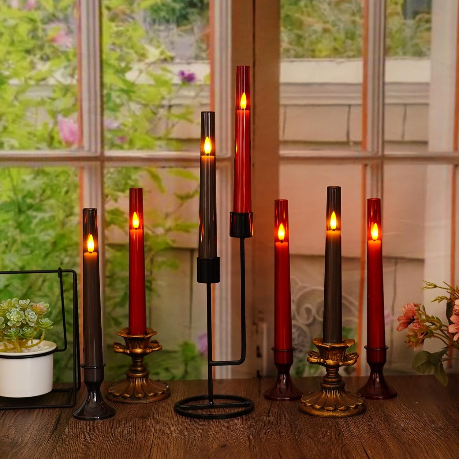 Flameless Taper Candles Flickering with Remote and Timer, 9 Pack Led and Battery Operated Candles for Home Decoration, Party, Weddings, and Holiday Celebrations（Grey）