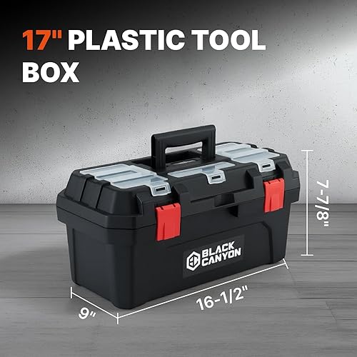 Miniatura 6 de Black Canyon Caja de herramientas de plástico de 17 pulgadas, soporta hasta 44 libras, con asa, polipropileno, diseño de doble capa, flexible