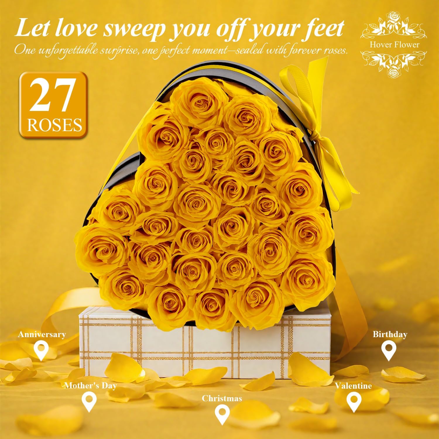 27 Forever Preserved Flowers in a Box, Vanlentines Day Gifts for Her, Eternal Roses Flowers for Delivery Prime, Birthday Gifts for Women Mom Grandma Wife (Yellow) - Image 5