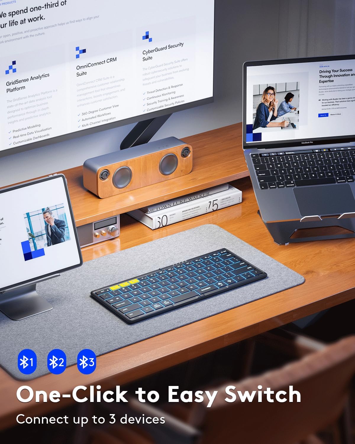 Samsers Full-Size Foldable Bluetooth Keyboard, KF08X Wireless Folding Keyboard with Backlight, Portable Travel Keyboards for iPhone iPad Smartphone Tablet Laptop, Android Windows Mac OS - Black - Image 5