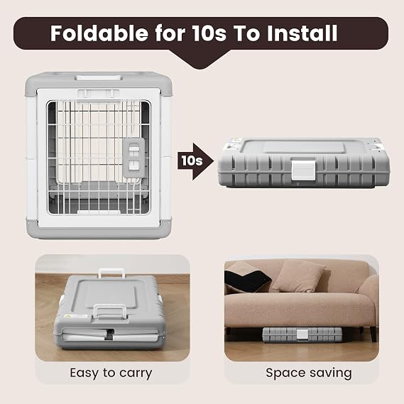 Gardner Pet Collapsible Dog Crate, White-Grey, M | Medium/Large Dogs, No-Tool Assembly Foldable Dog Cage, 2 Wheels, Portable Kennel,Space-Saving,Indoor Outdoor Use