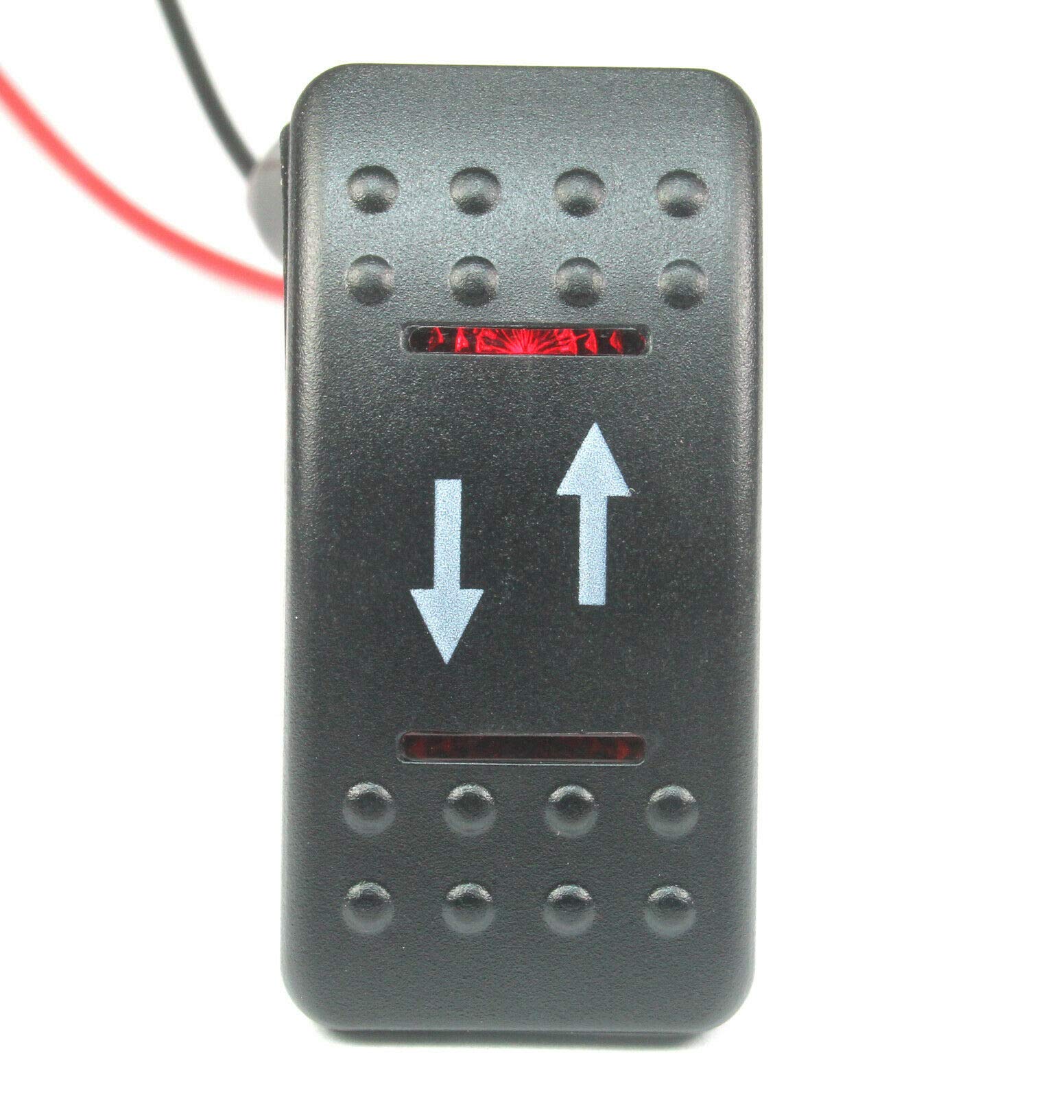 HO #25) MOMENTARY Rocker Switch DPDT 20A 12vdc Lighted RED Lens Up