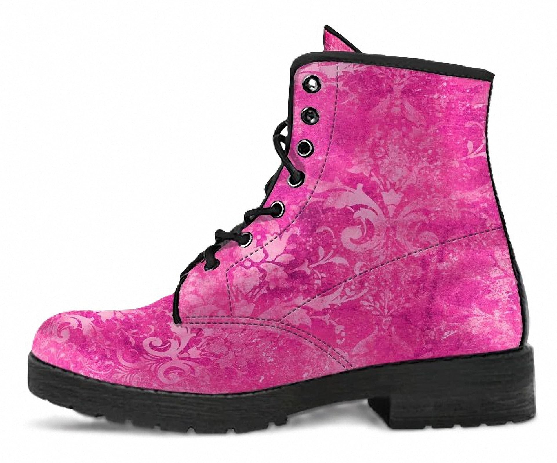 Womens Printed Ankle Boots with Gear Girl Rose Skull Flower Leather Lace-up Combat Booties Floral Shoes Stylish Casual