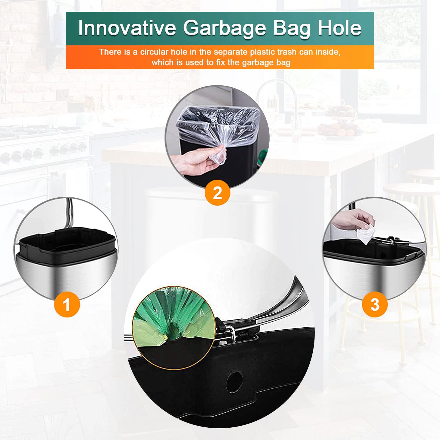 13.2 Gallon Kitchen Trash Can Fingerprint Proof Stainless Steel Garbage Can with Removable Plastic Inner Bucket & Metal Pedal,Step Trash Can Recycle Rubbish Bin for Kitchen Bathroom Bedroom