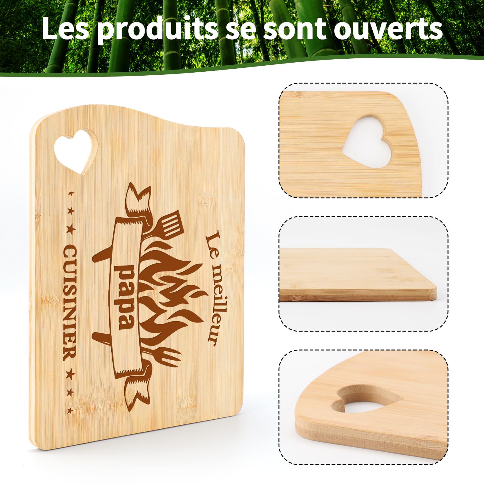Planche à Découper en Bambou Sculptée Cadeau Papa Fête des Pères