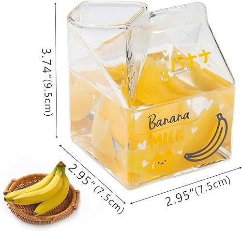 Miniatura 6 de Vaso de vidrio Kawaii para leche de cartón, transparente, lindo vaso de leche, mini recipiente para jarra de crema, apto para microondas, 12 onzas,
