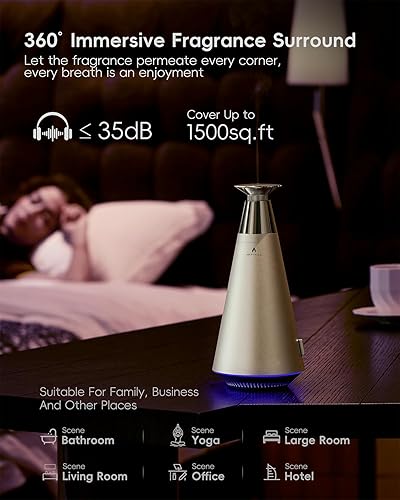 Miniatura 7 de Kit de iniciación de difusor de aroma sin agua, cobertura de 1500 pies cuadrados, sistema de atomización de aleación, luz de estado de ánimo,