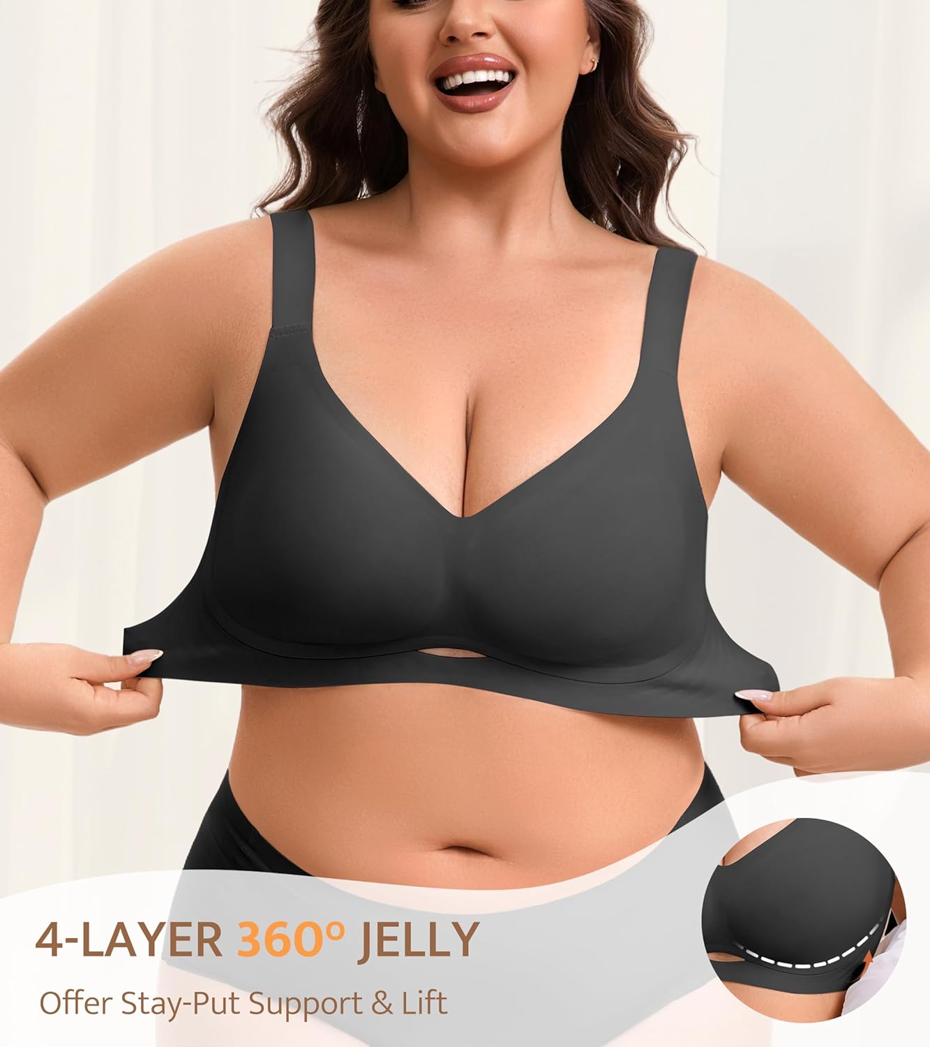 Wireless Plus Size Bas for Women No Underwire Jelly Full Coverage Womens Bra Comfortable for Back Fat - Image 2