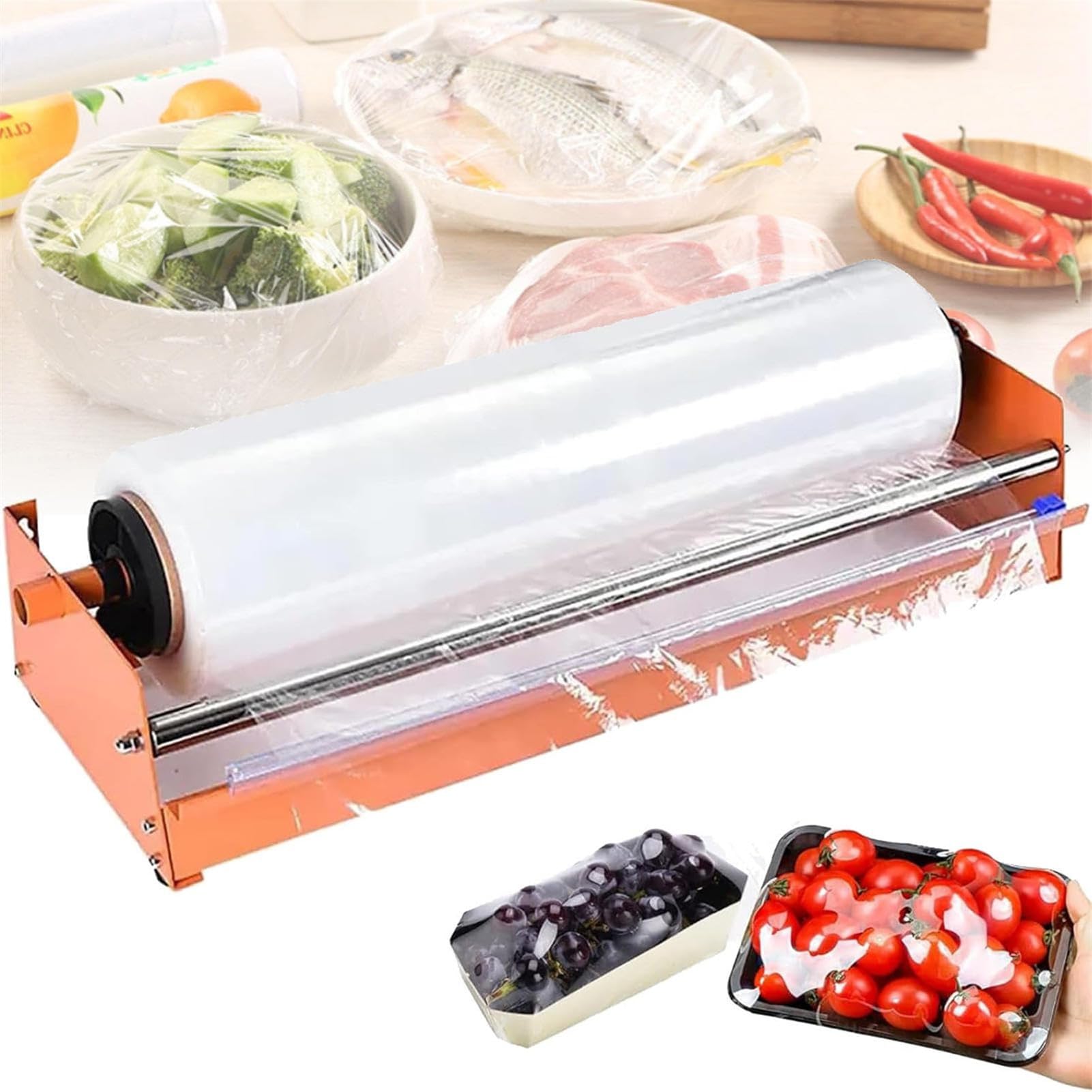 Distributeur de film étirable – Machine d'emballage en métal durable avec couteau coulissant pour film de 50 cm, parfait pour un emballage sécurisé dans les supermarchés et les usines