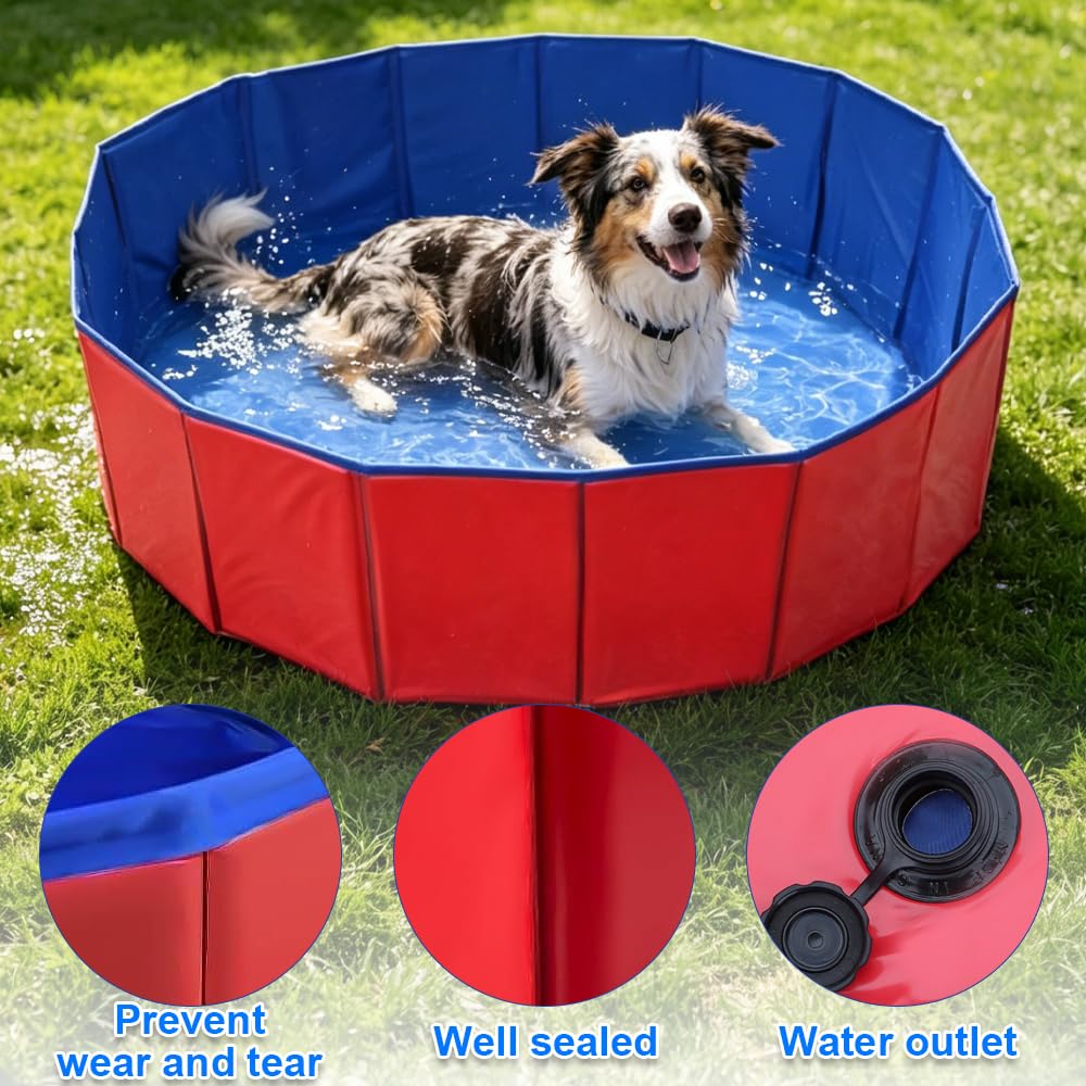 Piscina per cani, 80 x 30 cm, pieghevole, con valvola di scarico, antiscivolo, per cani di piccola taglia, gatti