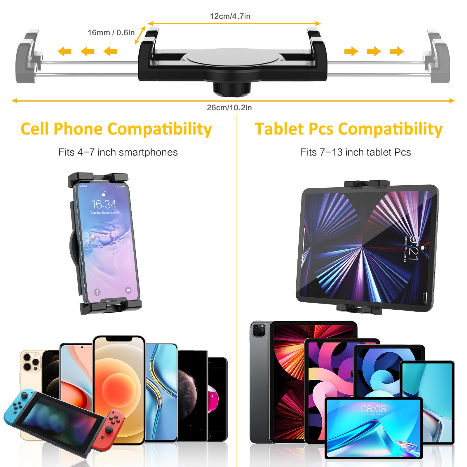 Uchwyt na tablet samochodowy dysze powietrza, przedni uchwyt na tablet | Bez użycia rąk, stabilny, do iPada Pro Air Mini, Galaxy Tab, Fire HD, telefonu, 4 ~ 13"