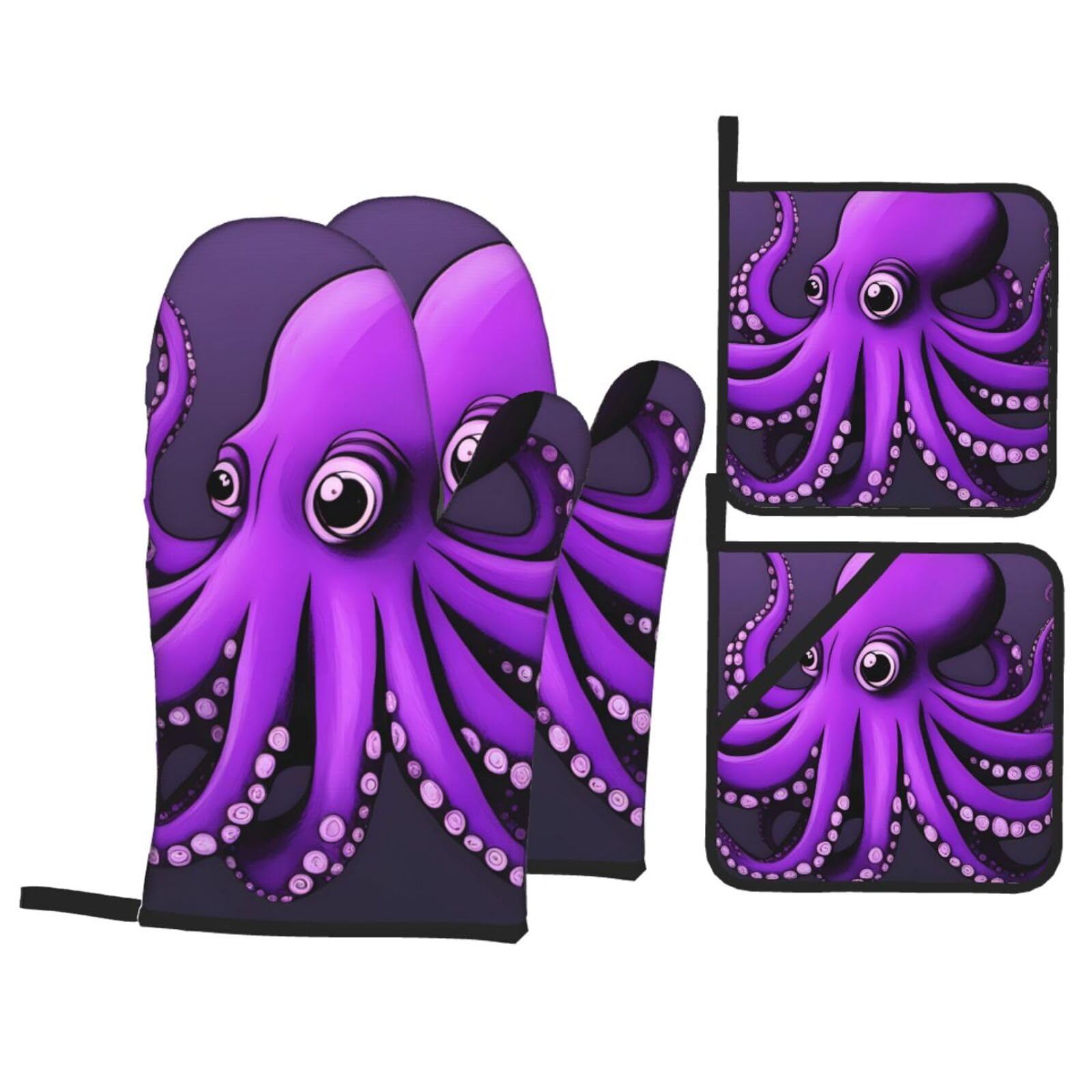 Maniques résistantes à la chaleur et imperméables lot de 4 motifs pieuvre
