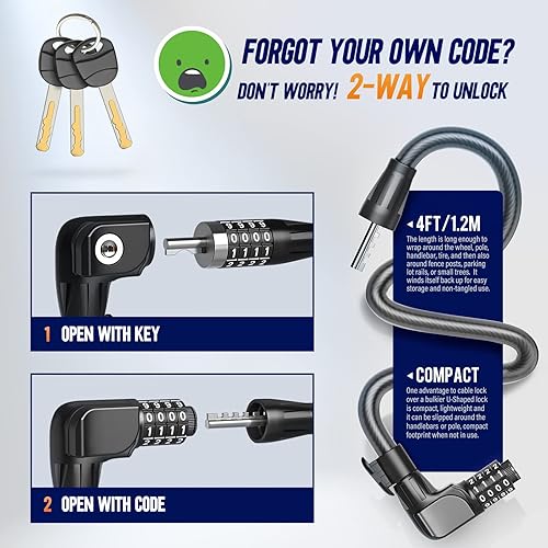 Miniatura 3 de SEWAY Cable de bloqueo de scooter para Xiaomi Mijia M365 Serie ES, Cerraduras de combinación de bicicleta, cerradura de cadena en espiral, núcleo