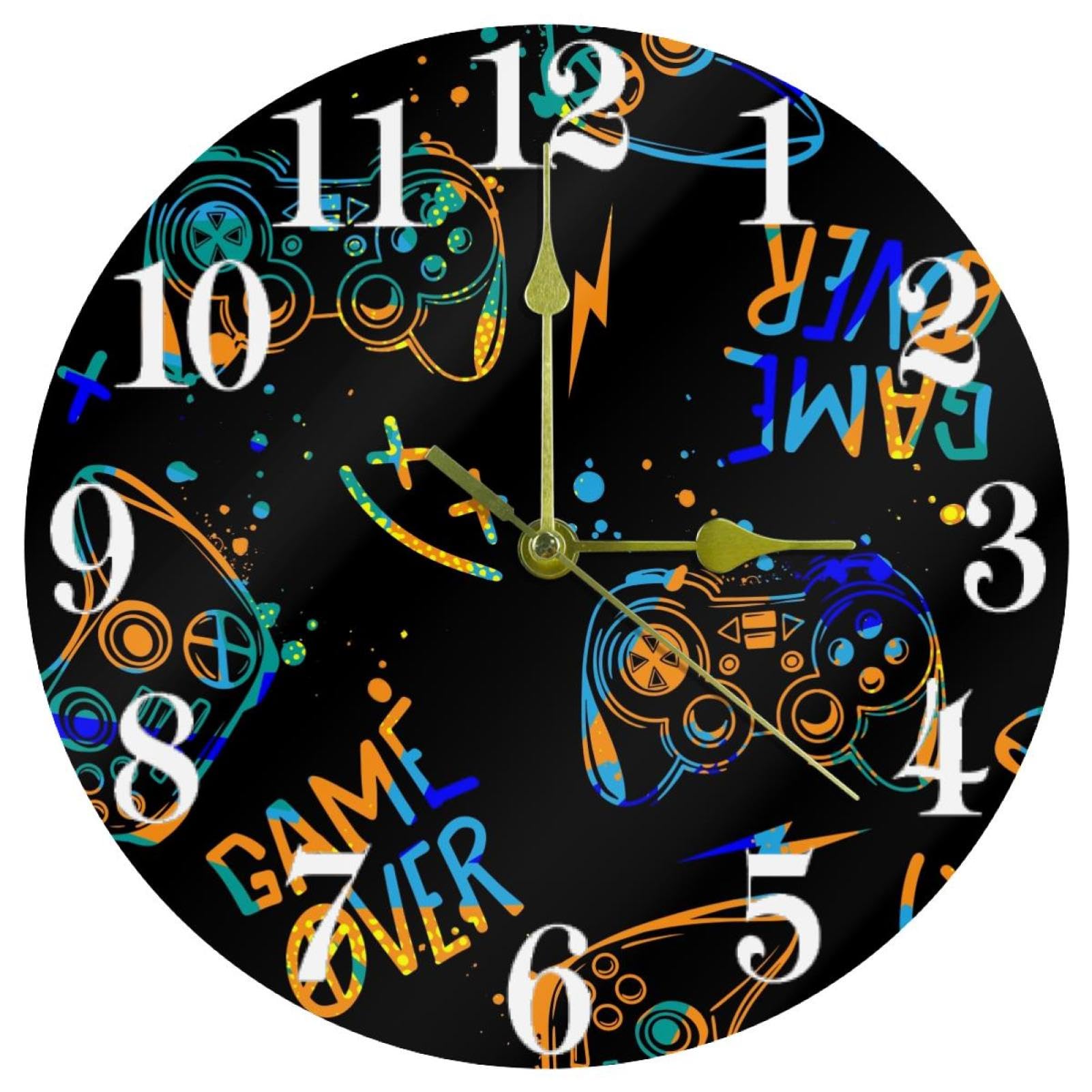 Horloge murale dessinée à la main style manettes de jeu fonctionnement à piles