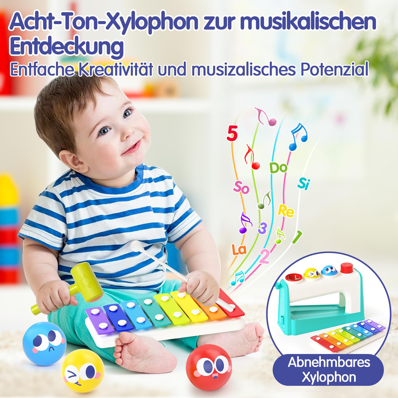 HOLA Spielzeug ab 1 Jahr, Hammerspiel Xylophon Kinderspielzeug ab 1-2 Jahre Baby Geschenk für 1 Jahr Jungen und Mädchen Motorikspielzeug ab 12 Monate