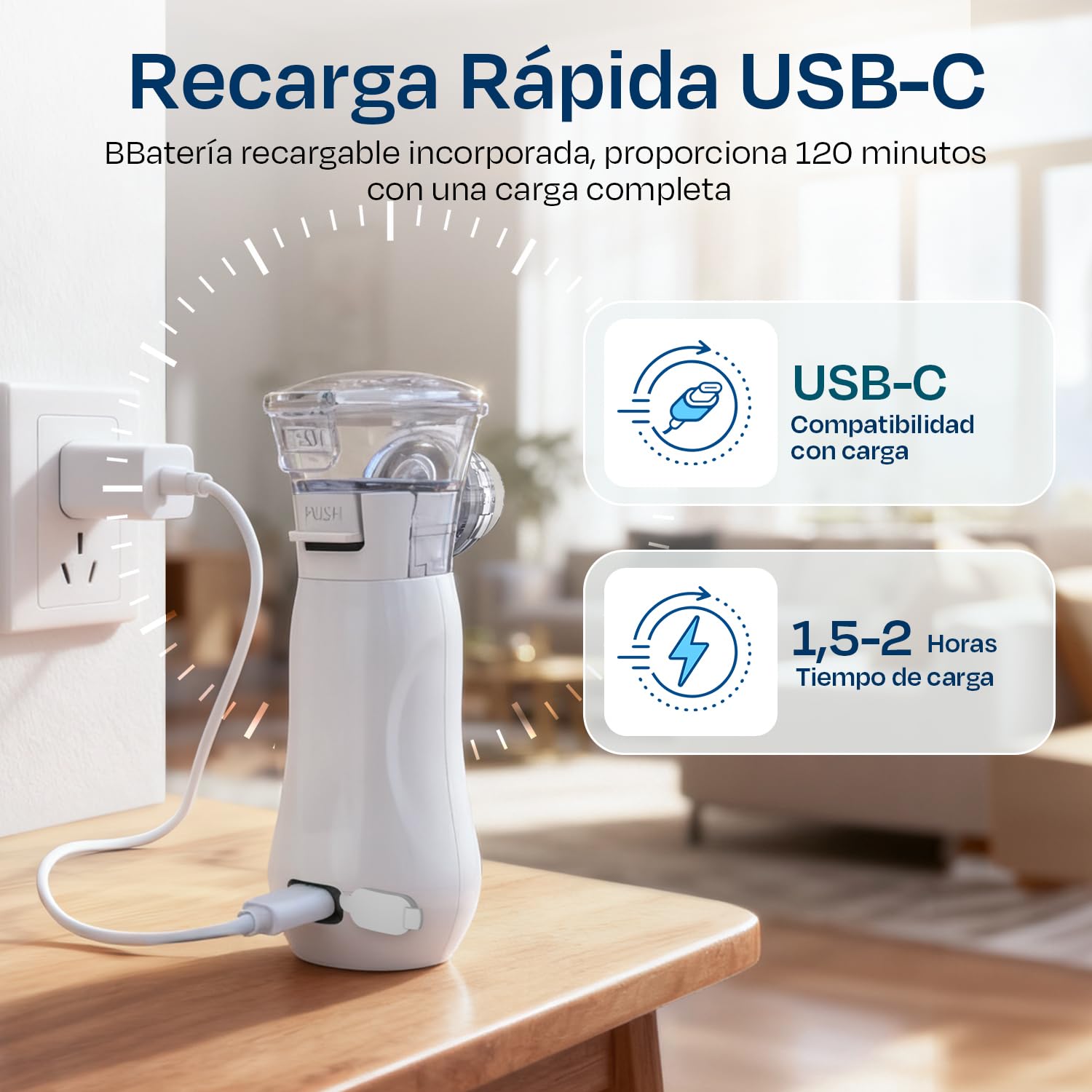 Nebulizador Portátil – Nebulizador Bebe para Hogar y Viajes con Autolimpieza, Nebulizador Adultos de USB-C recargable, Inhalador Compacto Fácil de Usar y Limpiar