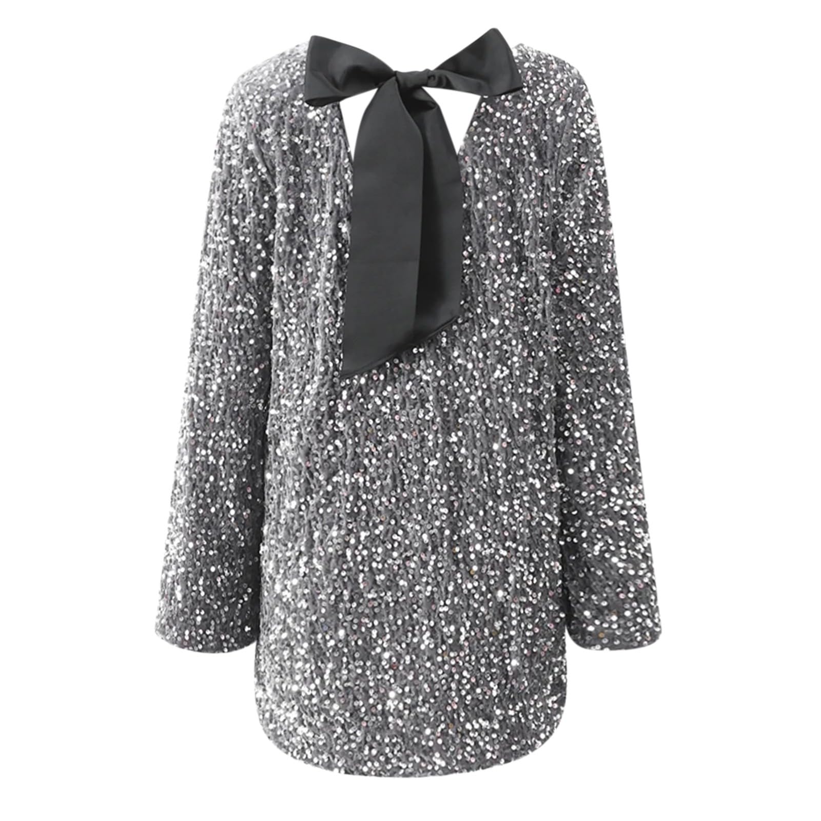 2026 Ample pailletée col Rond Manches Longues surdimensionnée Femme Automne Hiver élégante Tenue soirée décontractée