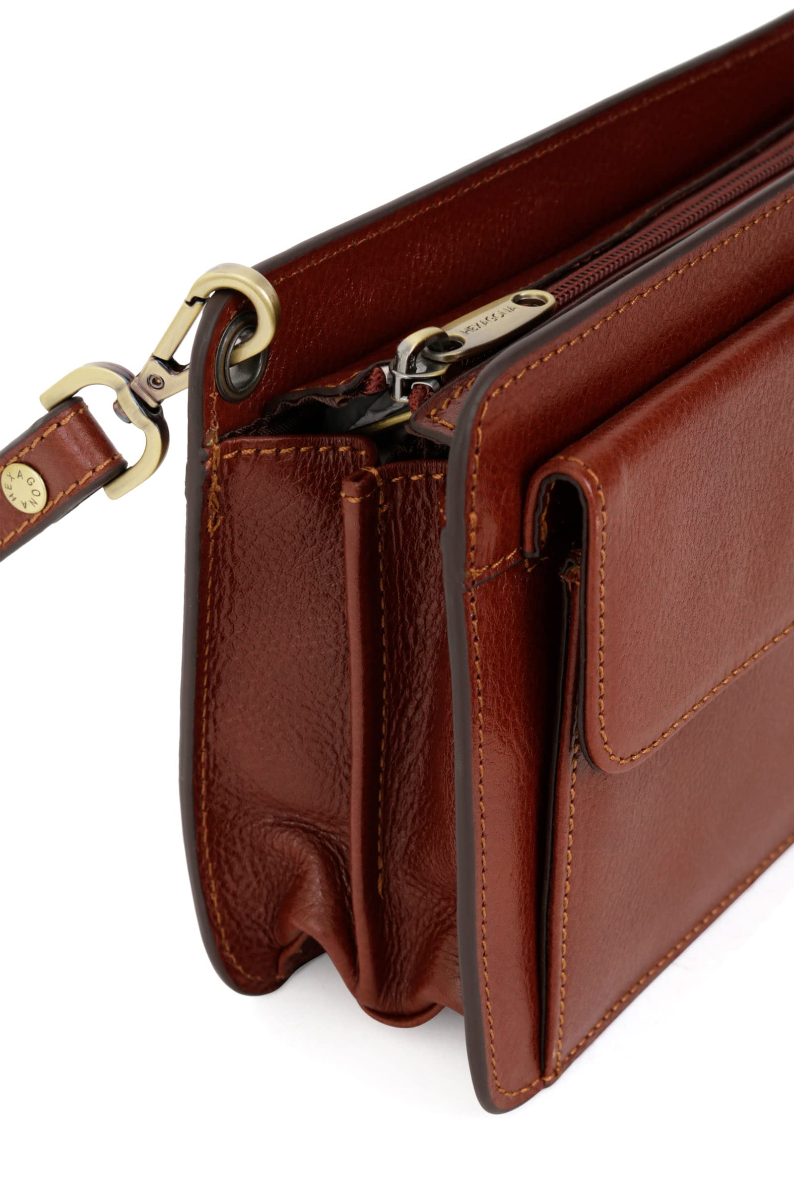 Hexagona - Pochette dragonne - Compatible téléphone portable - Pour Homme - Collection République - Marron - En cuir de vachette végétal collet