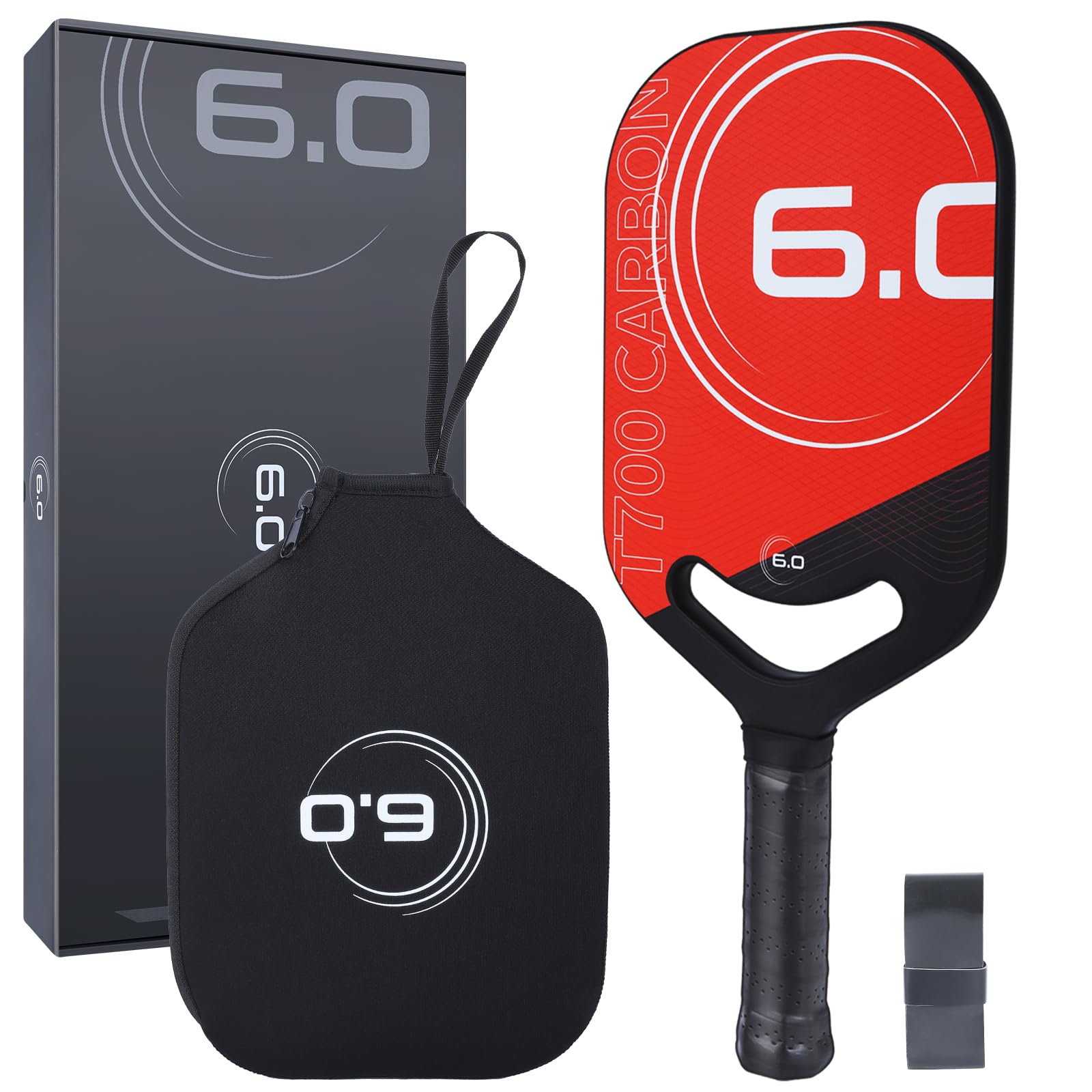 6.0 Pickleball Paddles, T700 Carbon Fiber Pickleball Paddle,16MM Polypropylene Honeycomb Core, Air Open Throat, Enhanced Spin & Control, Edgeless Design