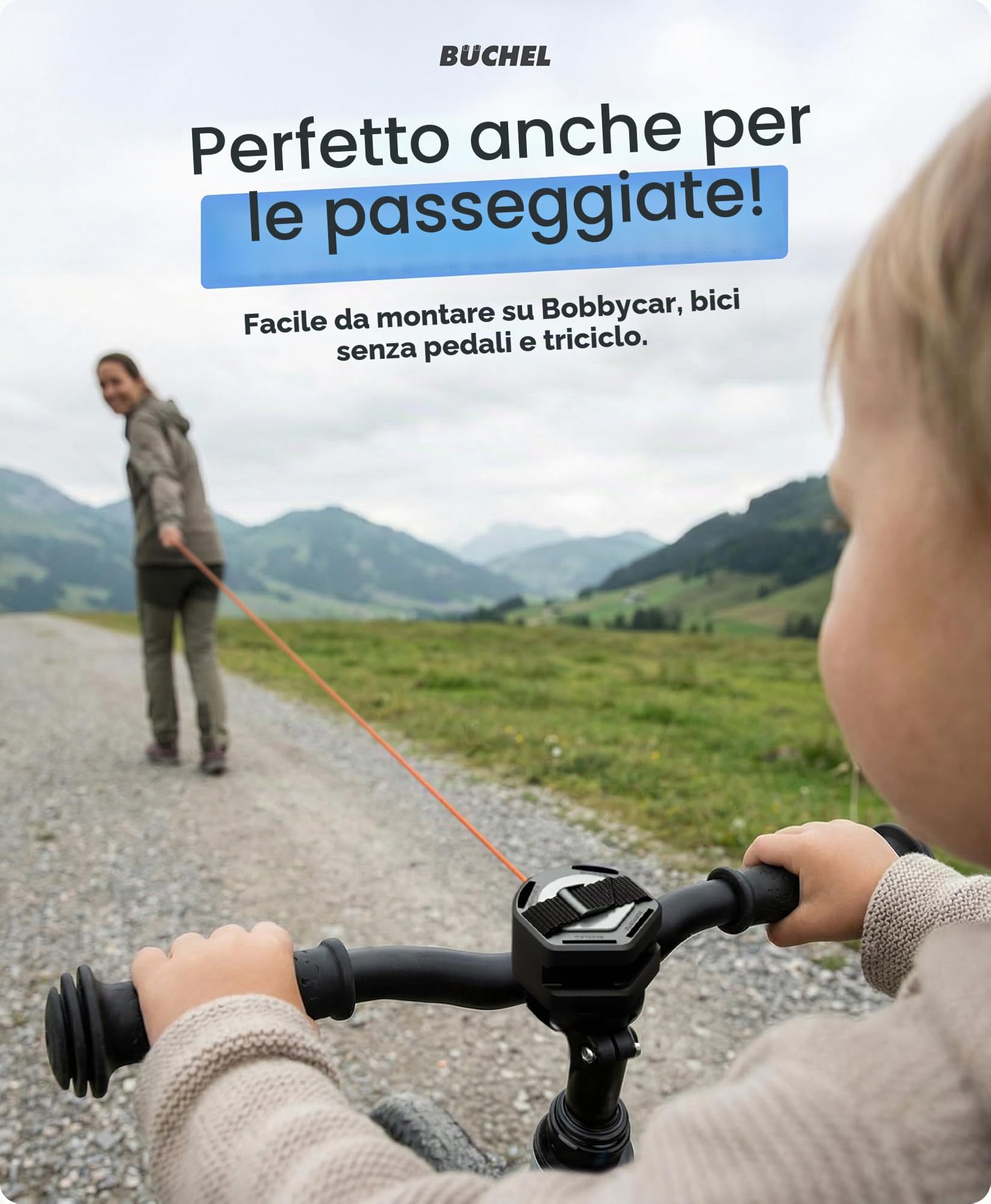 Büchel Corda di traino per bicicletta fino a 120 kg – 2,20 m corda di traino per bambini, con linguetta di estrazione e protezione all'abrasione – Robusto moschettone e 3 montabile, per biciclette per