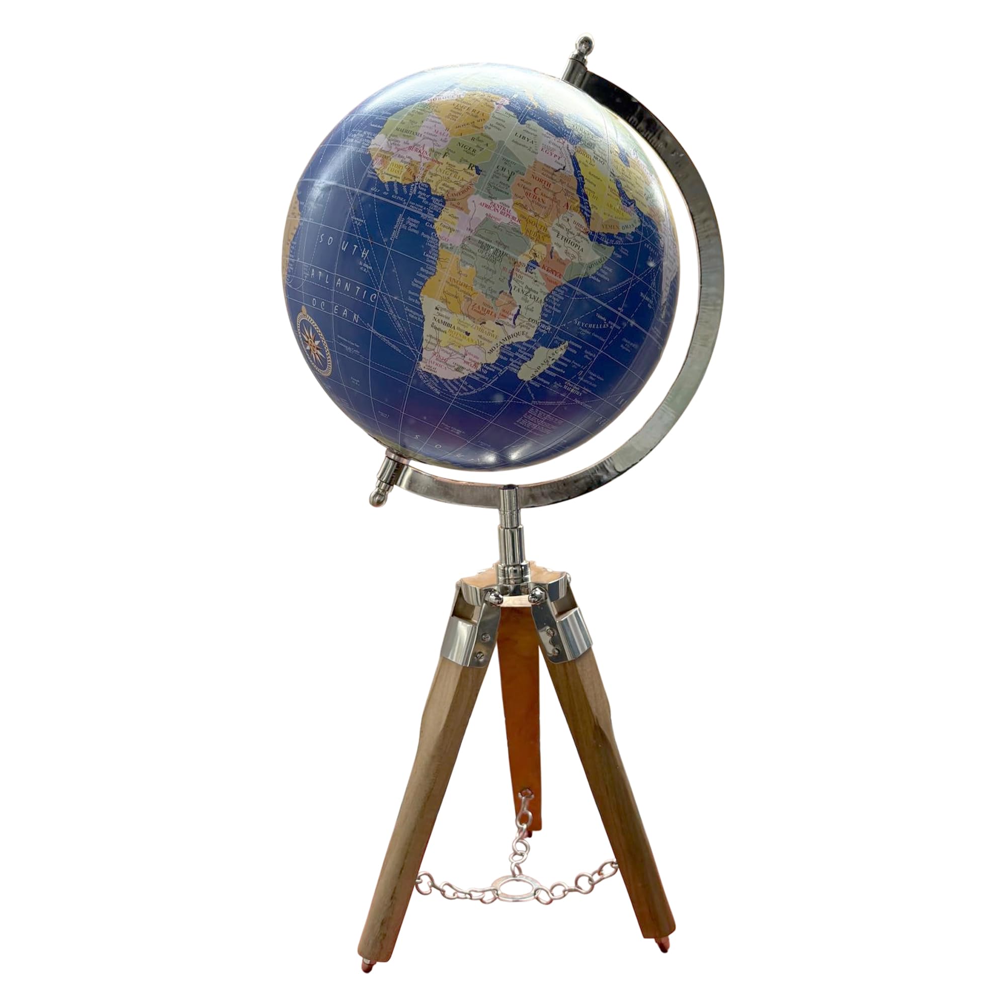 20cm Globe with stand on a tripod - Rotating Vintage World Globe, Educational Geographic Desktop Accessory