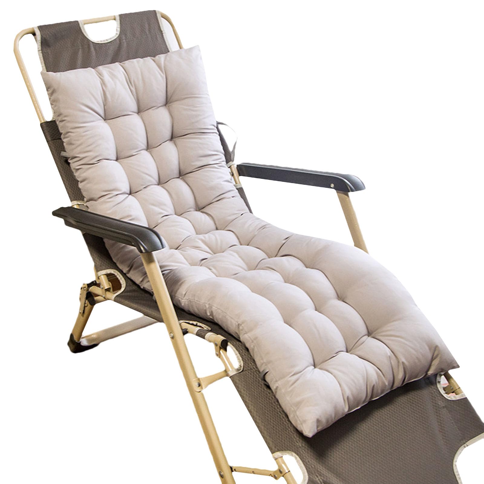 N/A Lounge Chair Cushion with Ties, Indoor/Outdoor Recliner Zero Gravity Chair Cushion Chaise Lounger Cushion Soft Sofa Mat Long Bench Cushion for Outdoor Furniture,Gray,61"X19"X3"
