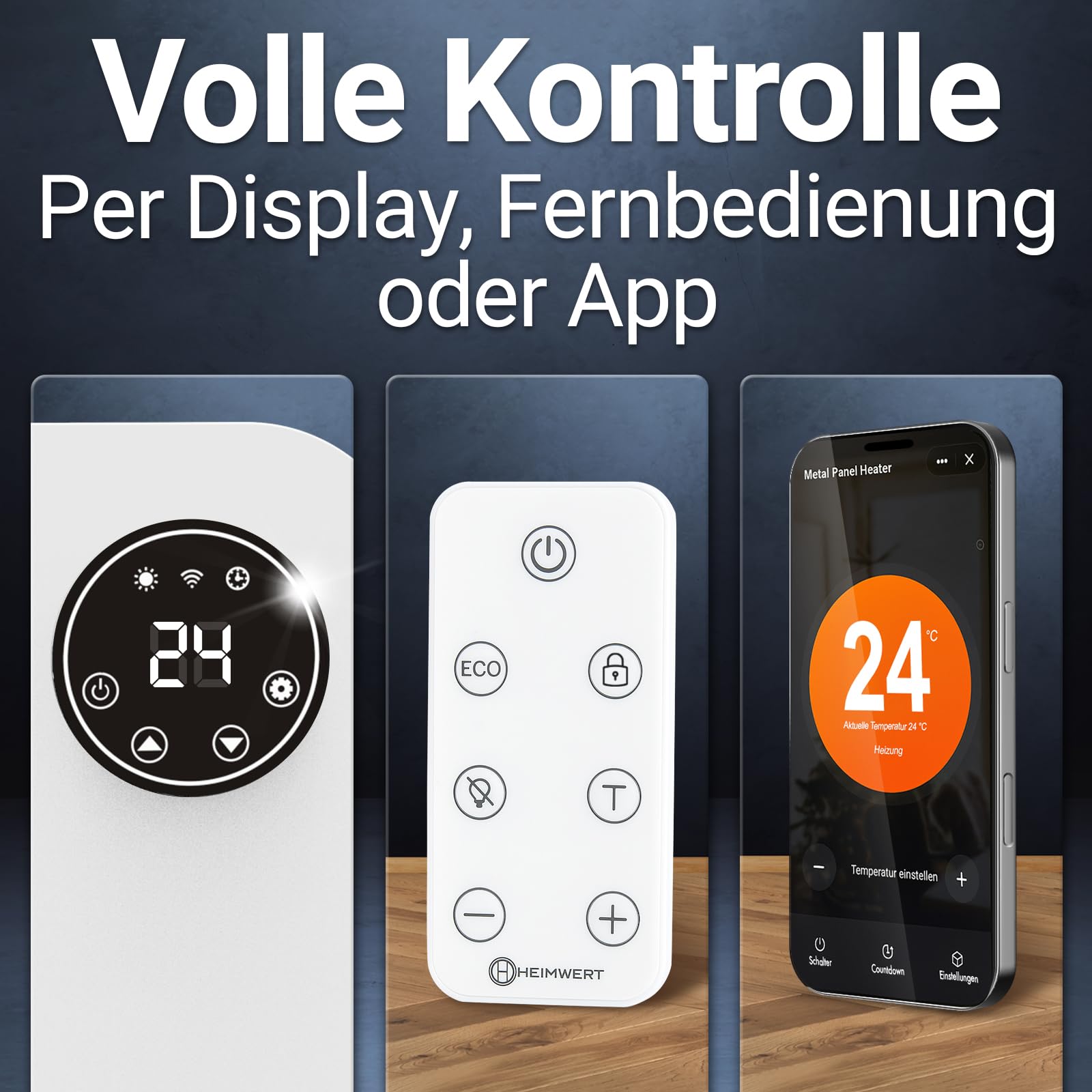 HEIMWERT Infrarot Wandheizung - Sofort Wohlfühlwärme - Senkt Heizkosten enorm - Luxusausstattung mit Thermostat + App - Langlebig, Geräuschlos - 2in1 Wandmontage und Standgerät (weiß - 450Watt)