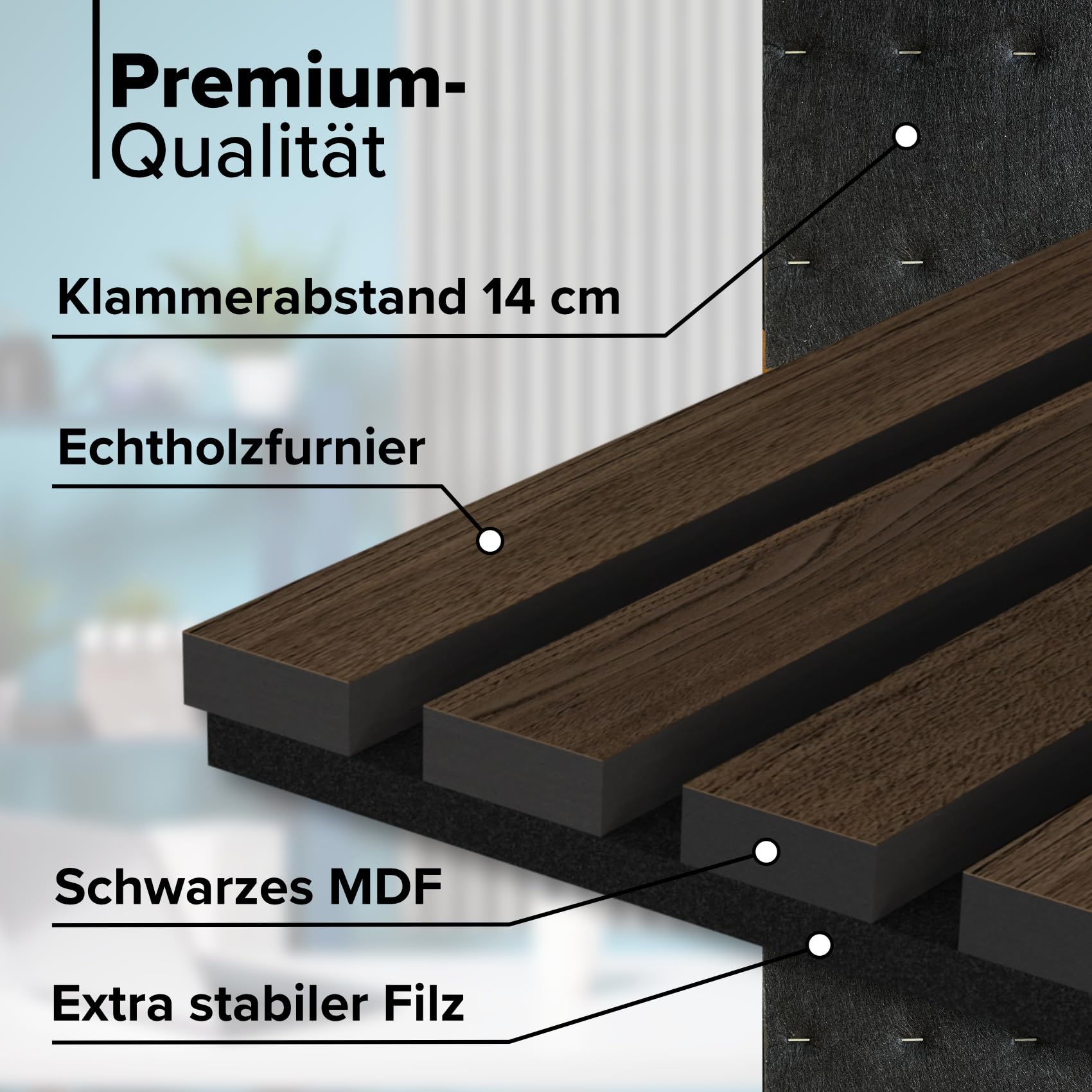 HEXIM Akustikpaneele 2 Stück 140x30cm Holz Grande - Wandpaneele Platten Lamellen Holzpaneele Echtholzfurnier 21mm Filz Schalldämmung MDF Braun (0,84m² Dark Smoked Oak)
