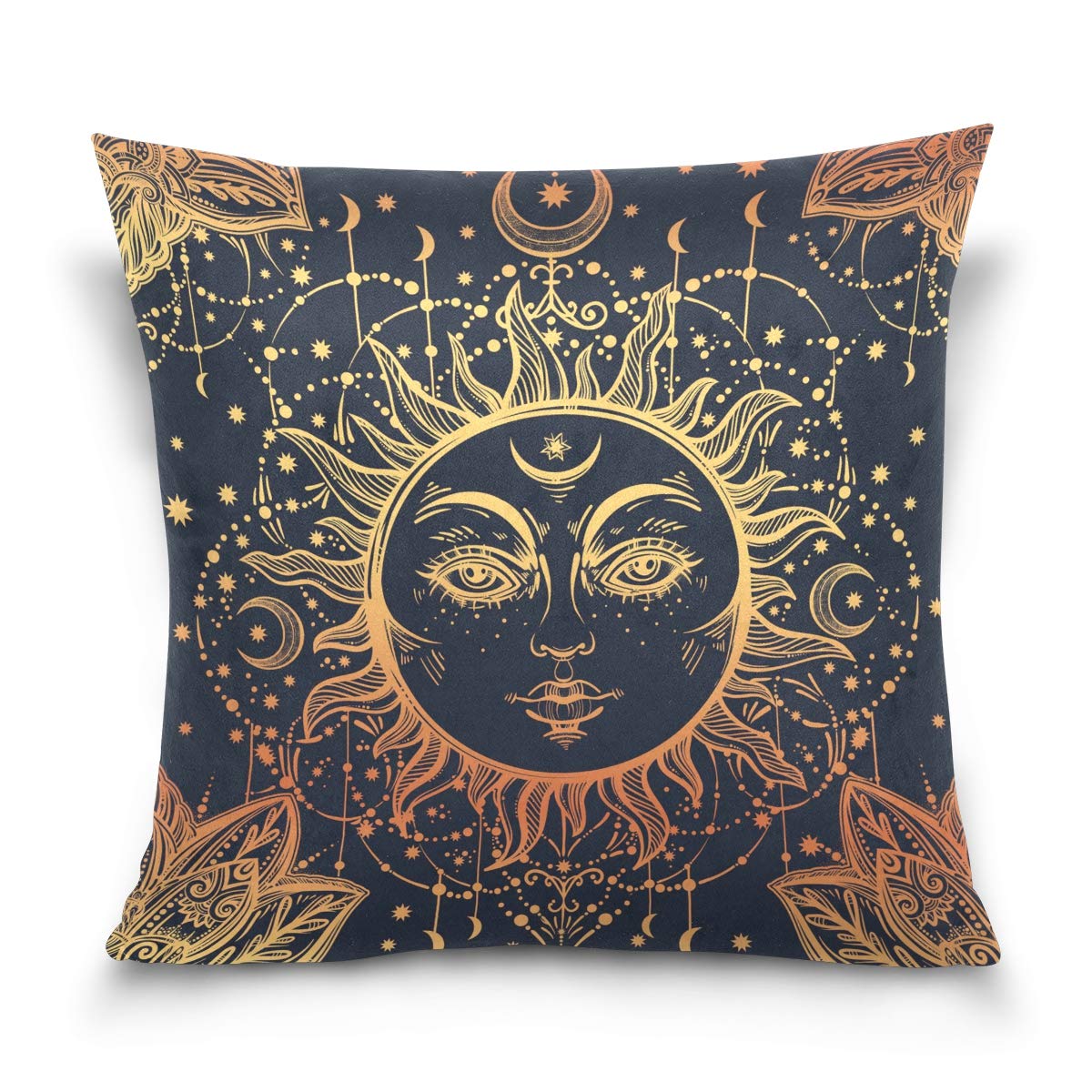 Linomo Throw Pillow Cover 20X20 Inch, Ethnic Tribal Sun Moon Star Face Decorative Pillow Cases Cushion Cover For Couch Sofa Bed Home