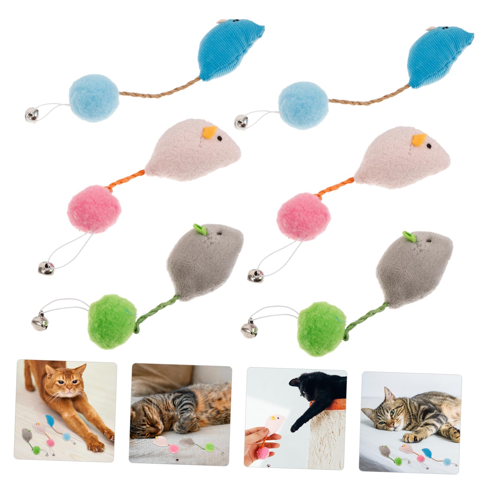 Hemobllo 6Pièces Souris pour Chat Colorées avec Cloche pour Stimule Activité et Jeu Intérieur