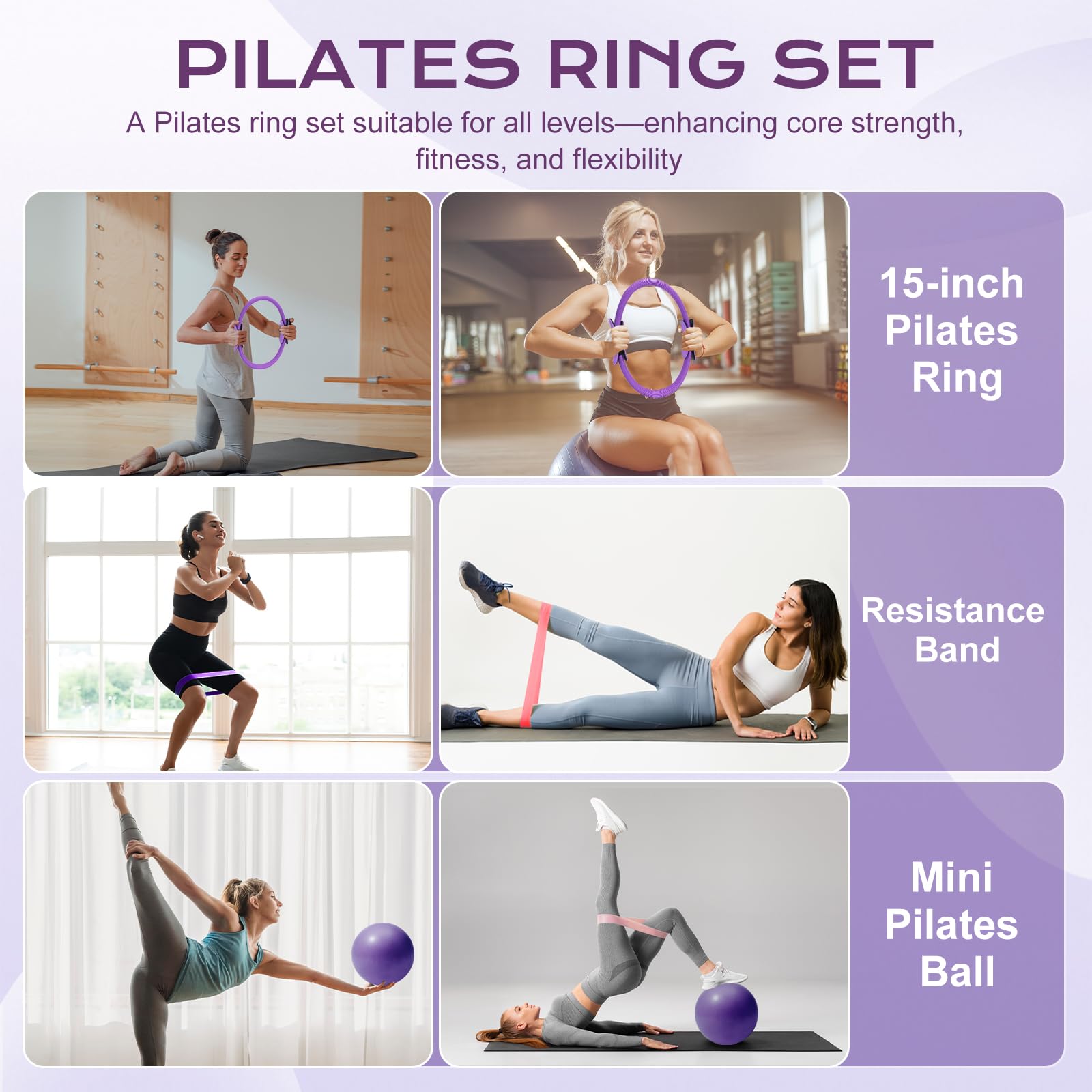 flintronic Pilates Set, 15 in/ 38 cm Pilates Ring Zubehör mit Yoga Ball Resistance Bands (15, 25, 35 lbs), Matten-Pilates-Ausrüstung für zu Hause, Home Pilates Essential Kit für Frauen