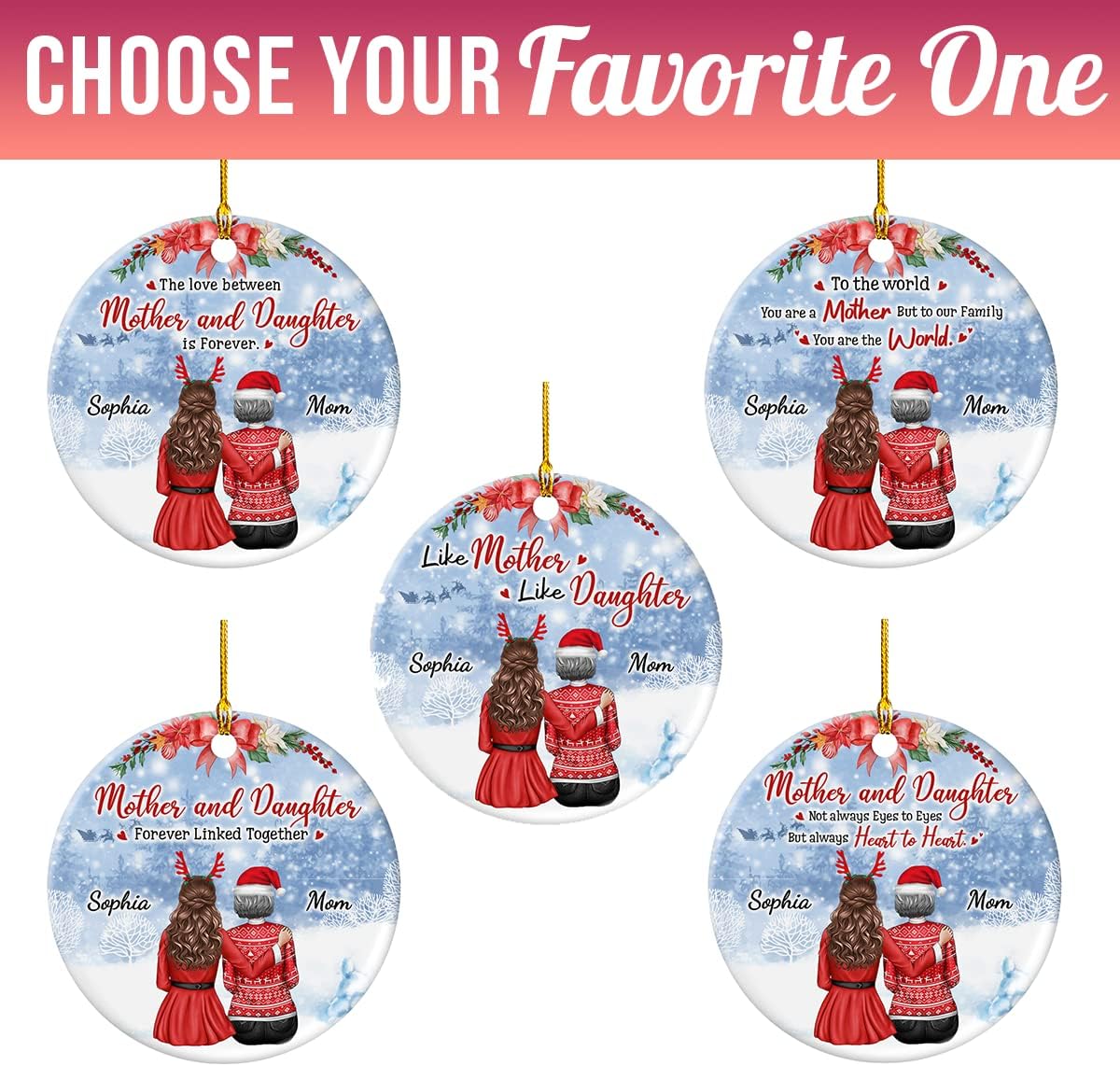 wowcugi Personalized Mother Daughter Ornament Mom Christmas Ceramic Ornaments The Love Between Mother Daughter is Forever Ornament Gifts for Moms Daughters Mothers Xmas Keepsake Gifts Decorations - Image 3
