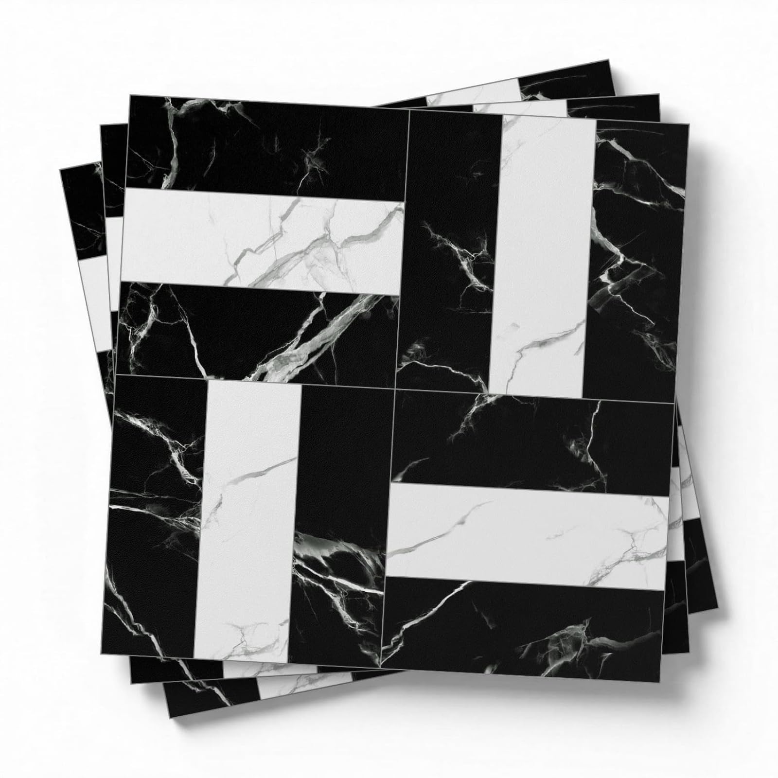 LMYSXAOZ Stick on Kitchen Tiles Black White Marble Self Adhesive Wall PVC for Fireplace Surround Furniture Decoration Backsplash Bathroom Tile Stickers Waterproof