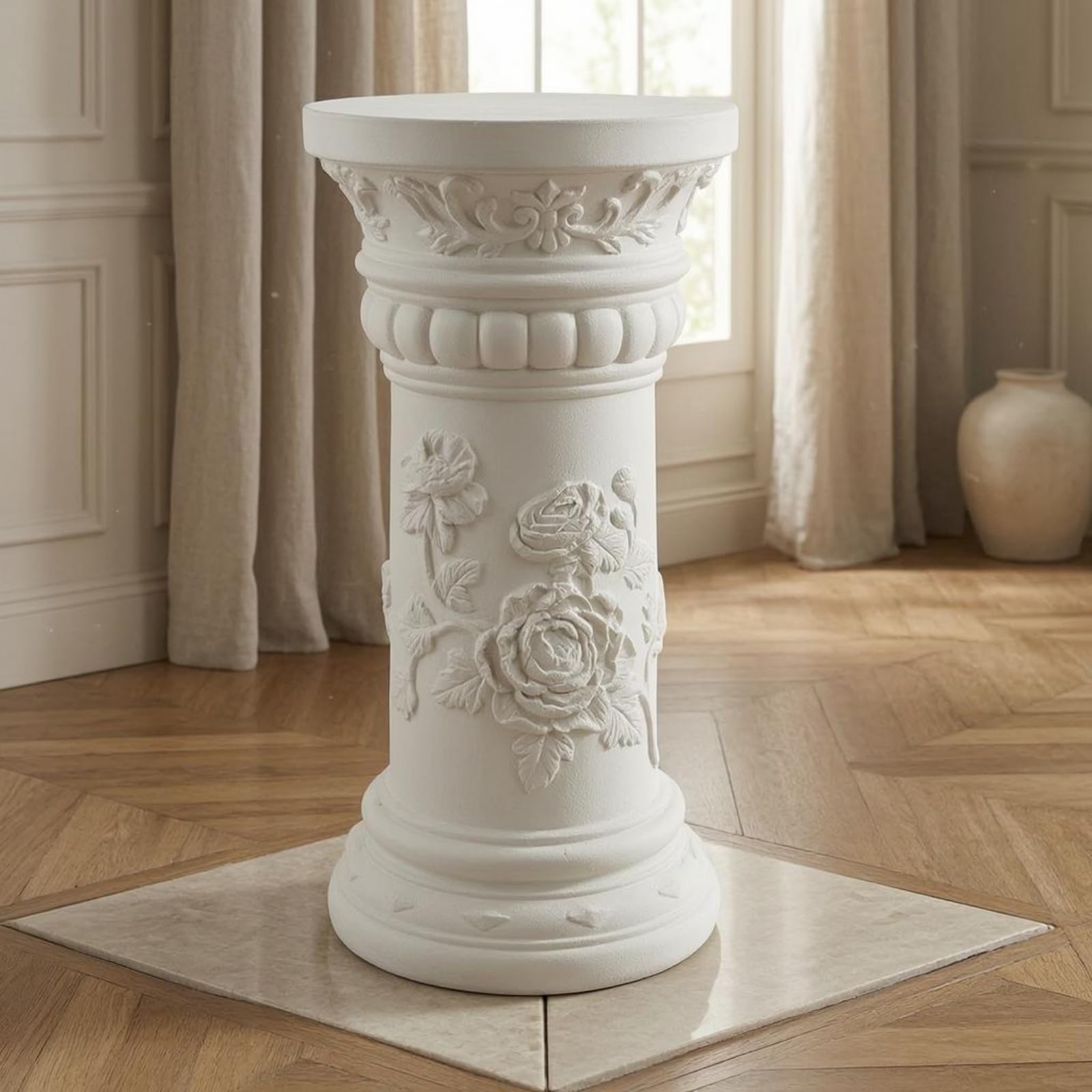 Outdoor Pflanzkübel Römische Säule Pflanzgefäß Blumentopf Blumenkübel Pedestal Topf mit Geflaretem Und Ornamenten aus Magnesiumoxid für Balkon Ecke Vorbereich Weg, Roman Column-Peach