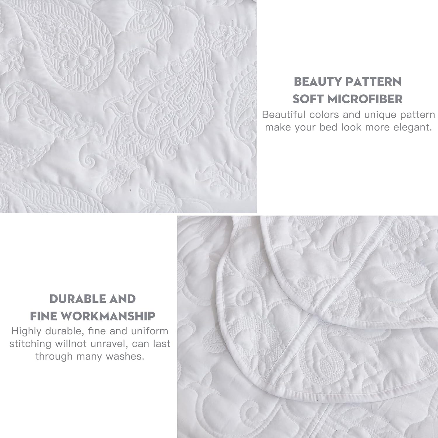 HZ & HY Oversized King Bedspread 128x120 Extra Wide, Quilted Coverlet Bedding Set, Lightweight Thin Comforter, Reversible, Luxurious, 5 Piece, 100% Microfiber, Pure White - Image 7