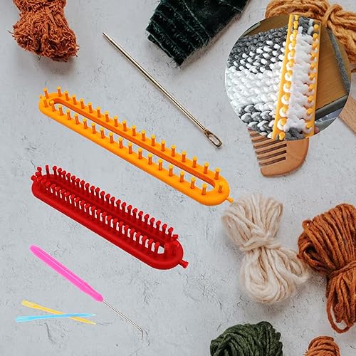 Miniatura 3 de Kit de bufanda de telar de tejer de 10.2 pulgadas, telar de tejido de plástico rojo de 14.2 pulgadas, telar de tejido de plástico amarillo, kit de