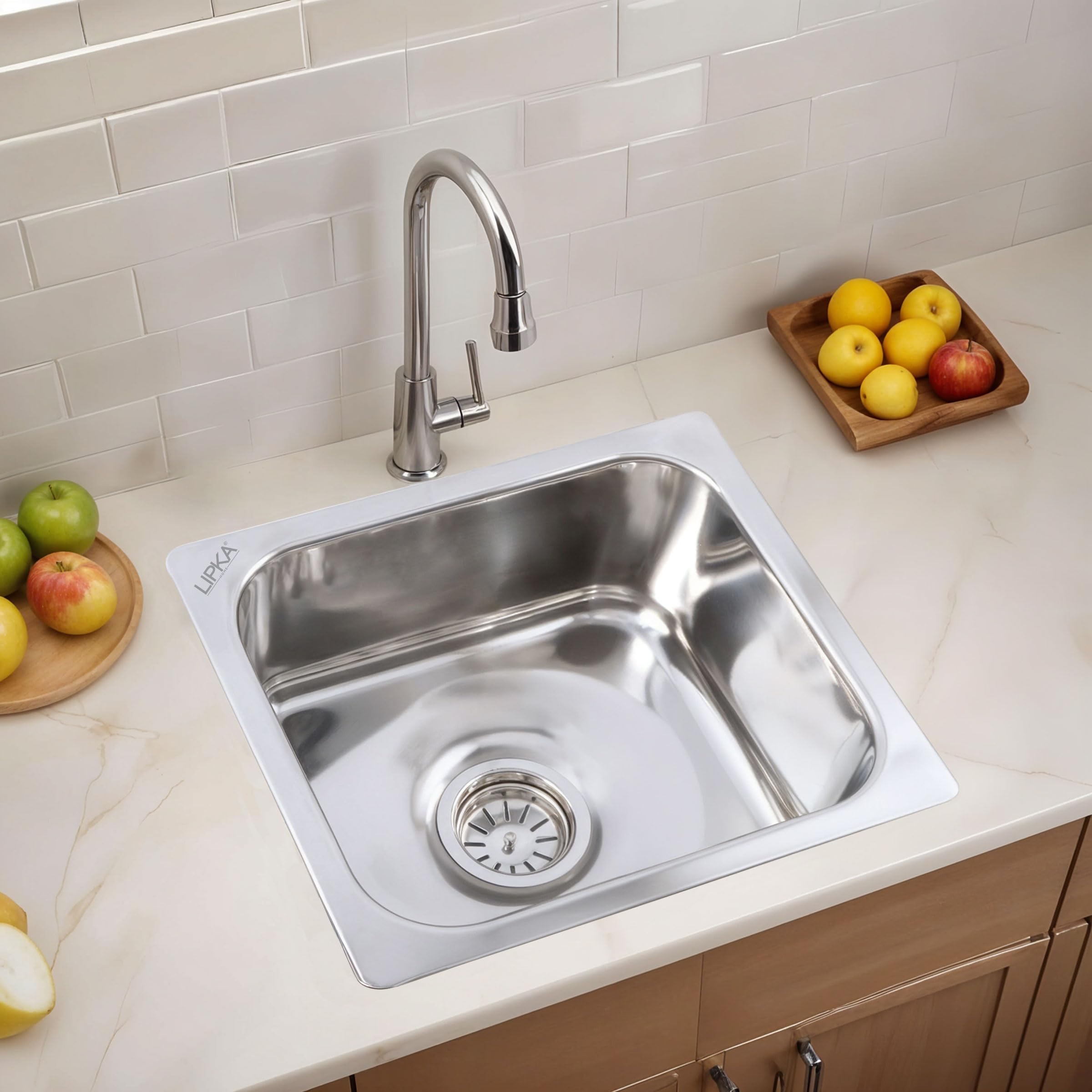 LIPKA 15 x 12 x 6 Inches Square Single Bowl Kitchen Sink | Premium Stainless Steel | Glossy Finish with Waste Pipe & Sink Coupling (B0813FD4MH) Amazon Price History, Amazon Price Tracker