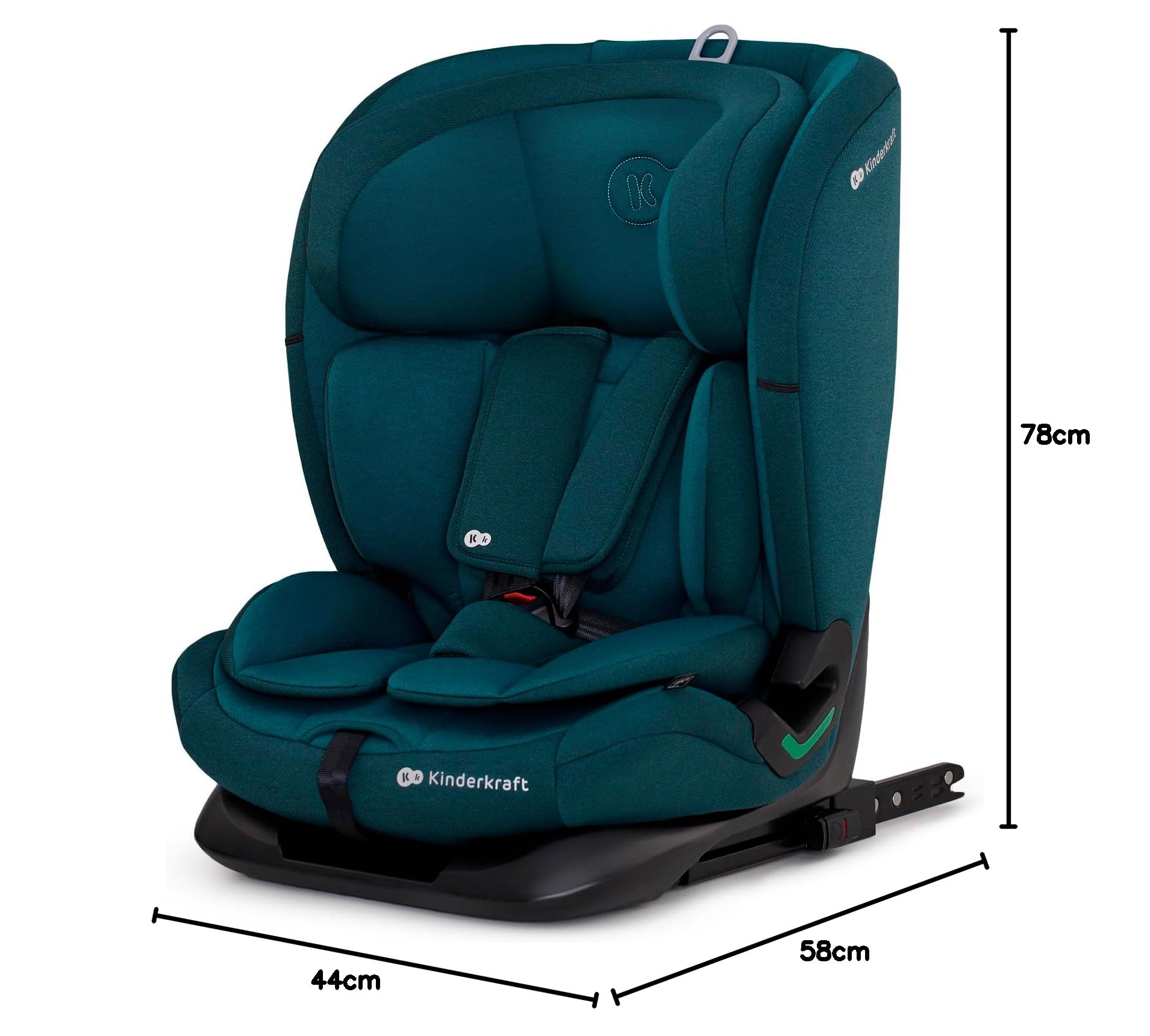 Kinderkraft ONETO3 Fotelik samochodowy z bazą, I-Size 76 do 150 cm, Systemy bezpieczeństwa, Isofix, Reclining, Wzmocniony zagłówek, Wkładka dla najmłodszych, Grupa wiekowa 1/2/3, do 36 kg, Niebieski