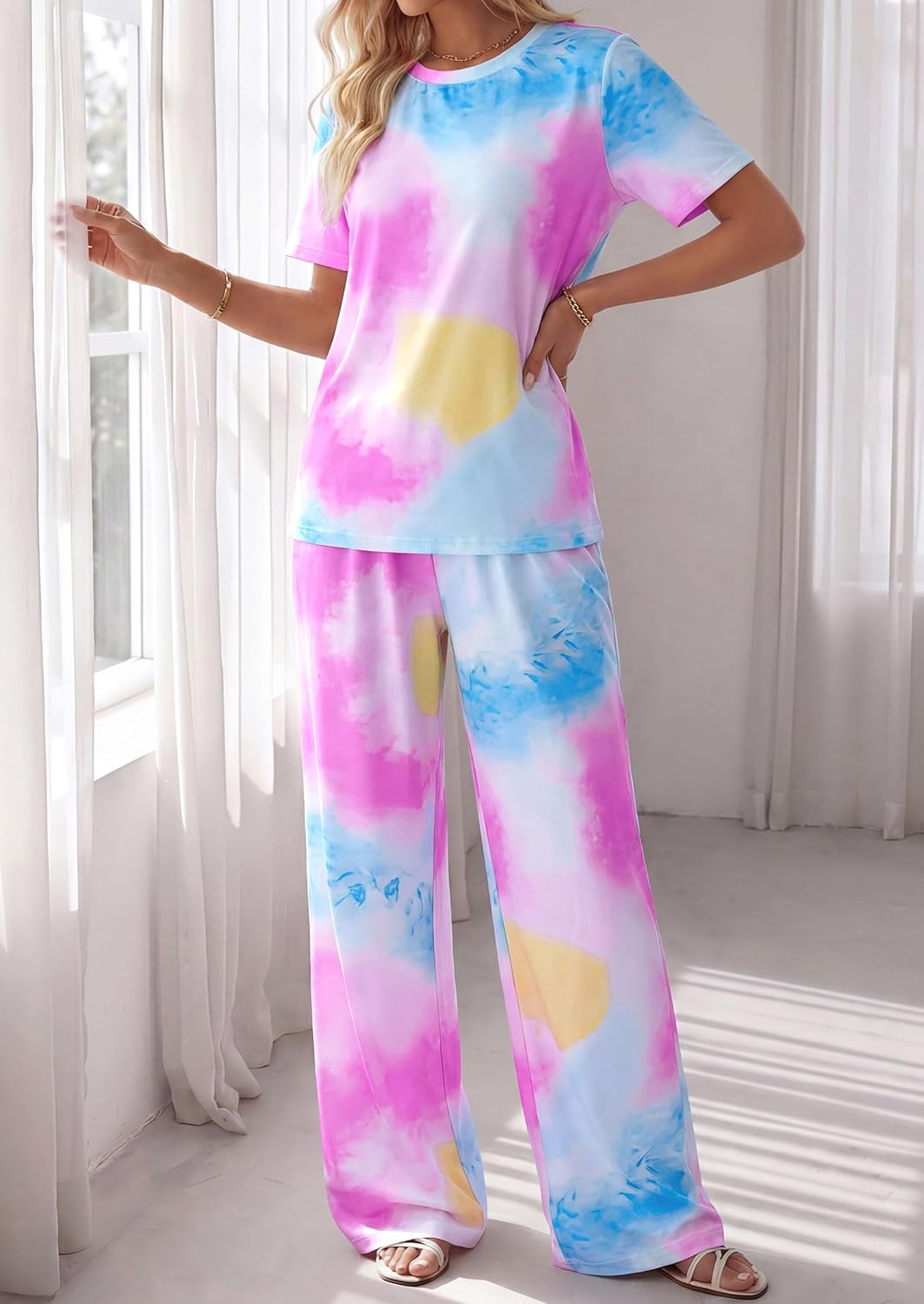 PRETTYGARDEN Women's 2 Piece Pajama Sets Summer 2026 Matching Lounge Outfits Short Sleeve Printed Sleepwear Spring PJ Set - Image 5