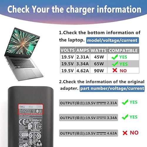 Miniatura 3 de Cargador XPS 13, cargador de 45 W 19.5 V 2.31 A para portátiles Dell XPS 13 / XPS 12/12 MLK/Inspiron 15 14 (7437), HP X360 Elitebook..KSW KINGDO
