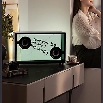 Floating Subtitle Bluetooth Speaker, HIFI Floating Lyrics Audio with AR Coated Glass, 7 Scene Dynamics and 3 Tuning Modes, Font, Special Effect Selection and Cover Album Setting, for Home