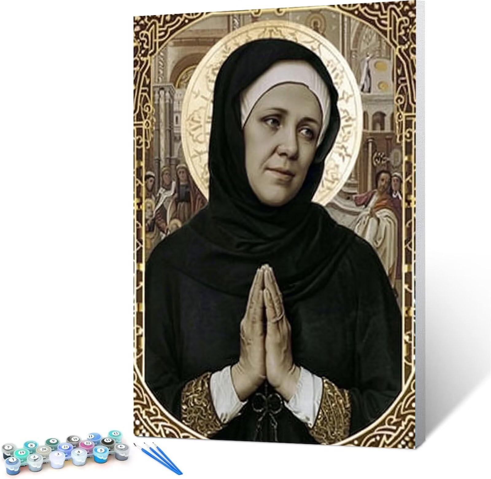 Malen Nach Zahlen Erwachsene Nonne DIY Ölgemälde Leinwand Set mit Pinsel und Acrylpigment für Frauen Home Deko Geburtstag Weihnachten Geschenk - Orthodox 60x80cm (mit Rahmen)