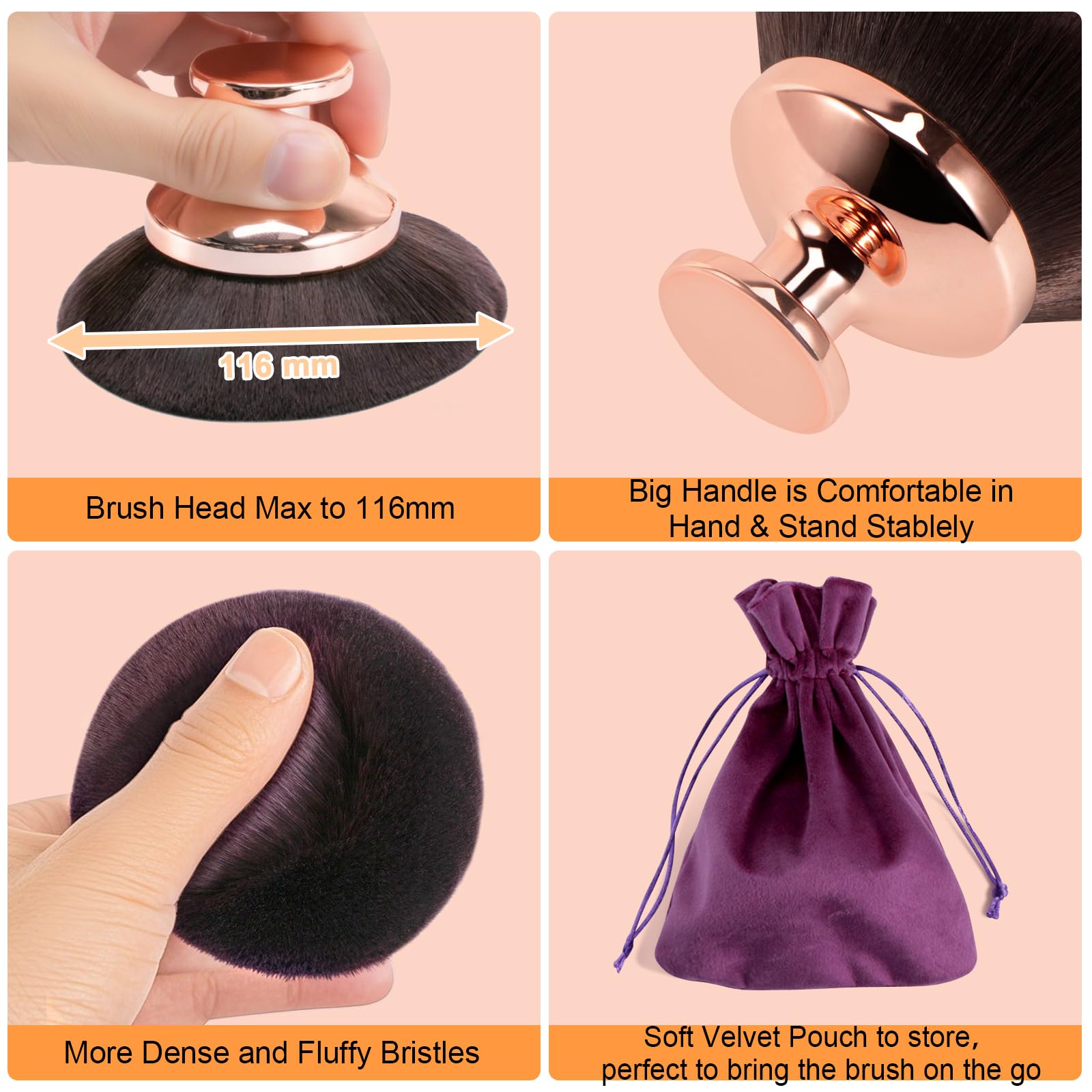 BABYSHEEP Blend & Blur - Brocha de maquillaje corporal para autobronceador de piernas y bronceador, brocha kabuki de 90 mm de ancho con cabeza redonda y bolsa de cordón